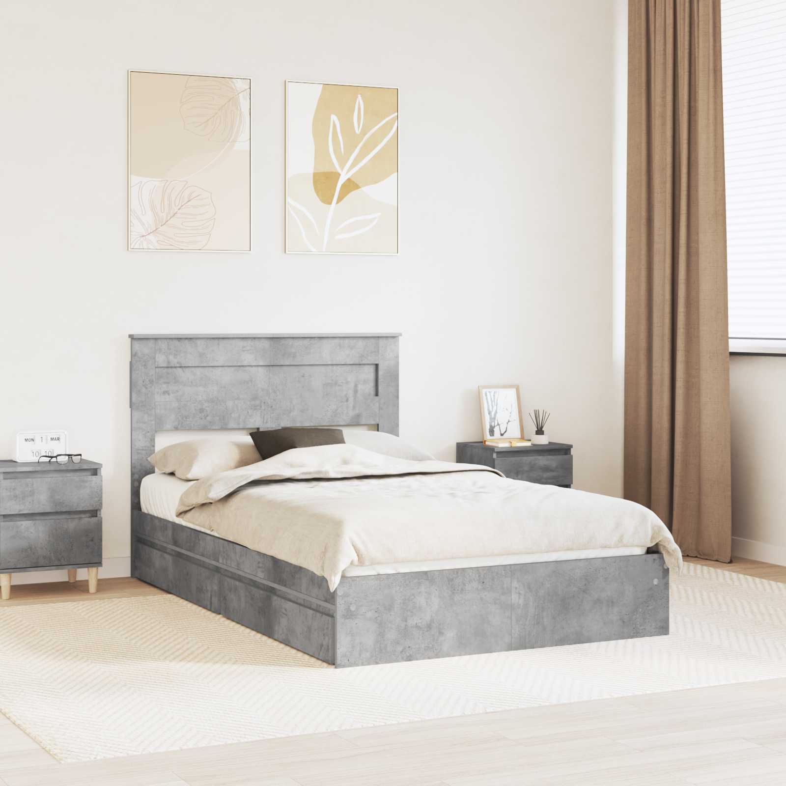 Letto con Contenitore con testiera Grigio cemento 135 x 190 cm | homemem39