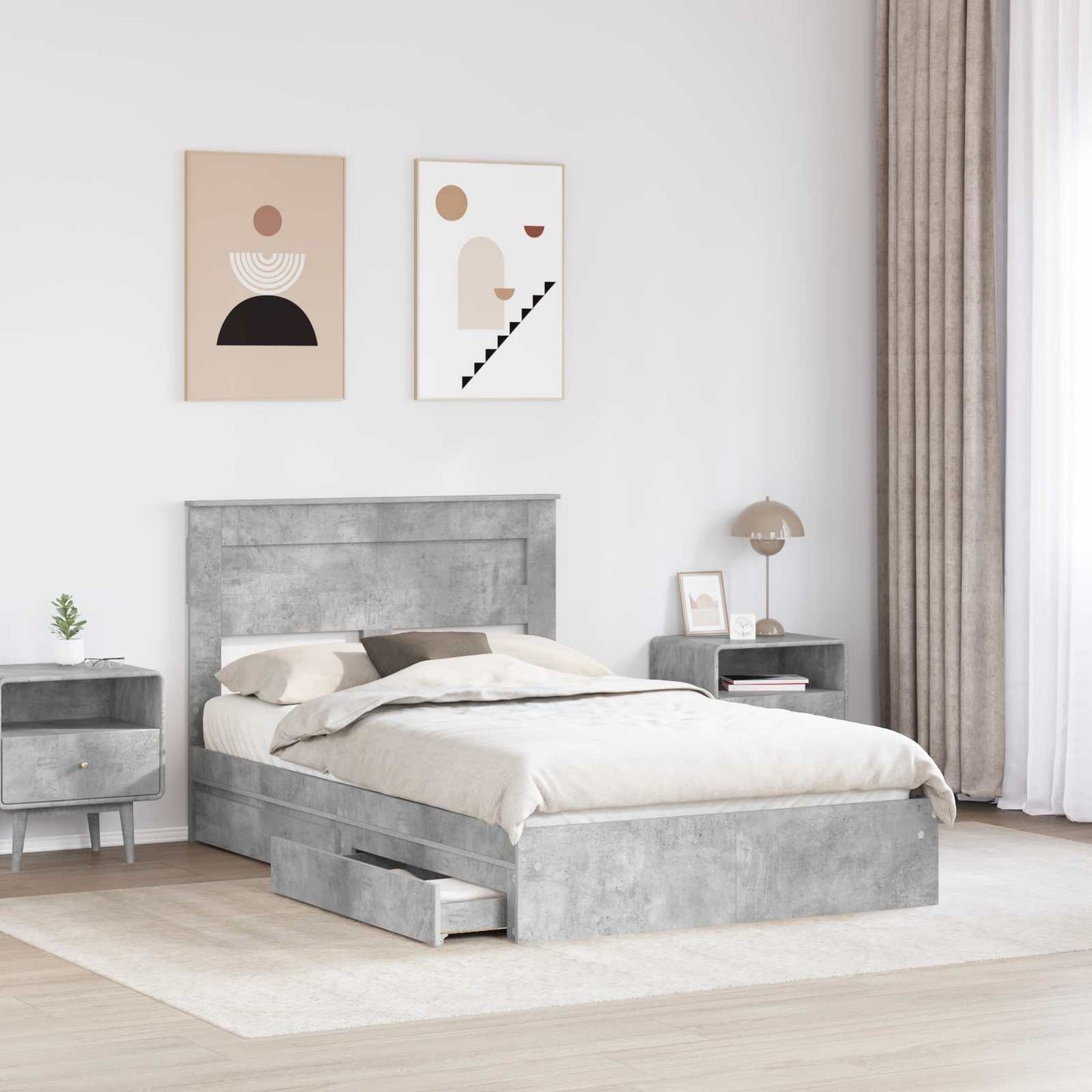 Letto con Contenitore con testiera Grigio cemento 135 x 190 cm | homemem39