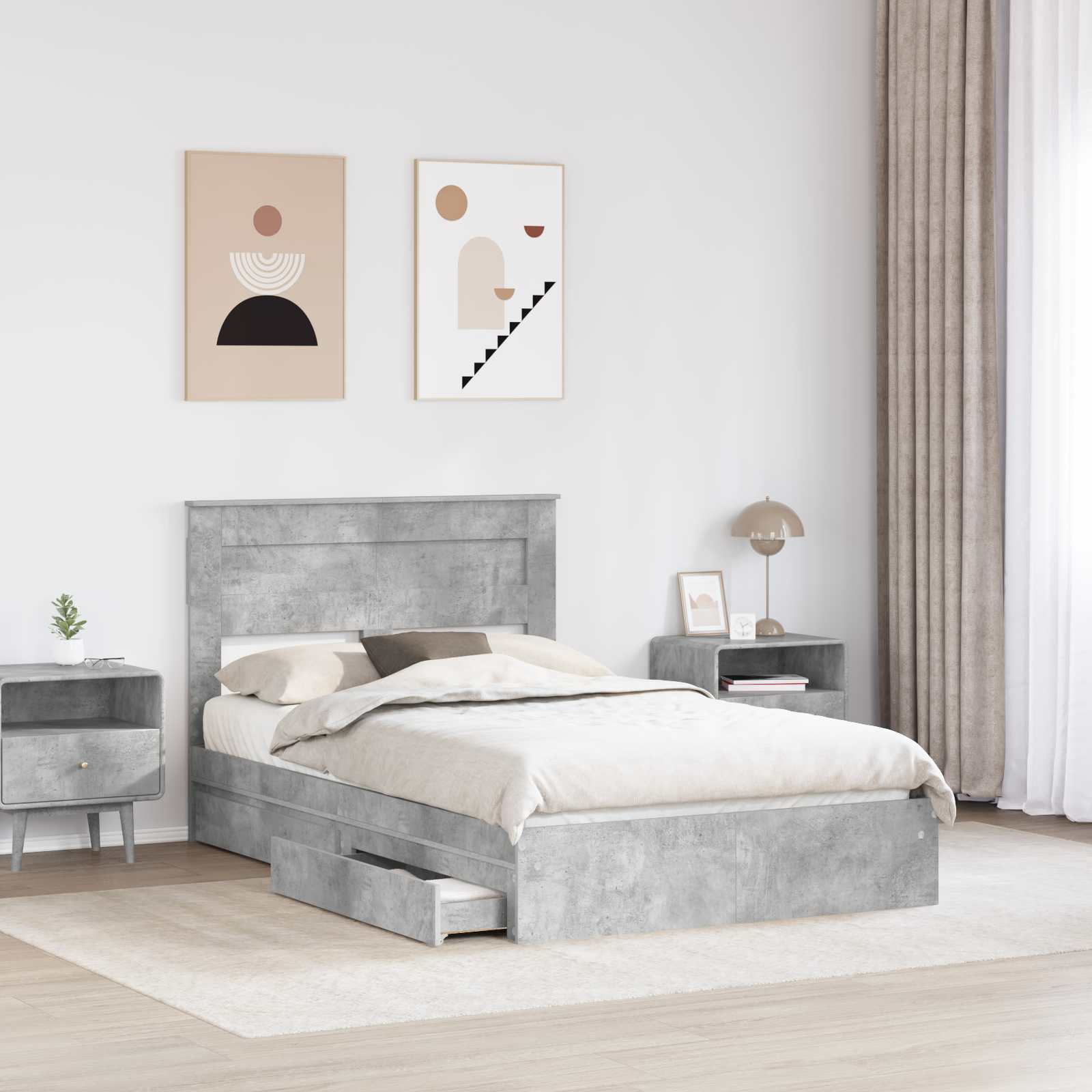 Letto con Contenitore con testiera Grigio cemento 135 x 190 cm | homemem39