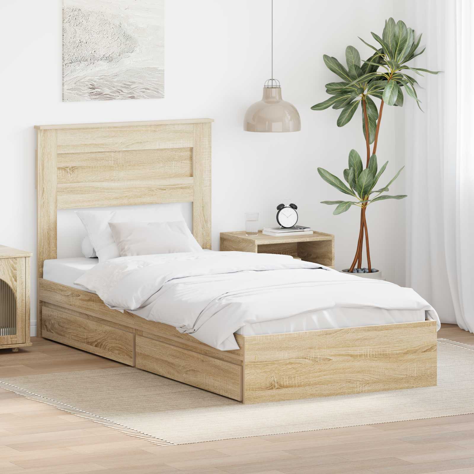 Letto con Contenitore con testiera Rovere Sonoma 100 x 200 cm | homemem39
