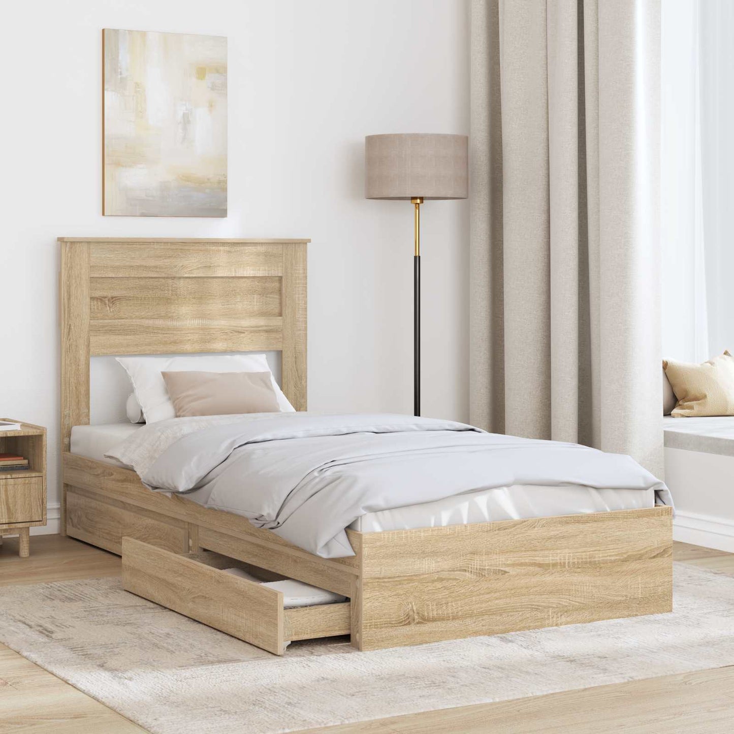 Letto con Contenitore con testiera Rovere Sonoma 90 x 190 cm | homemem39