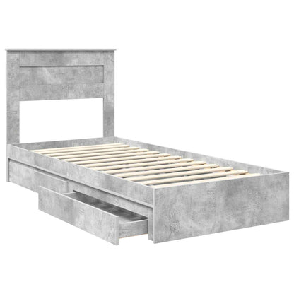 Letto con Contenitore con testiera Grigio cemento 90 x 190 cm | homemem39