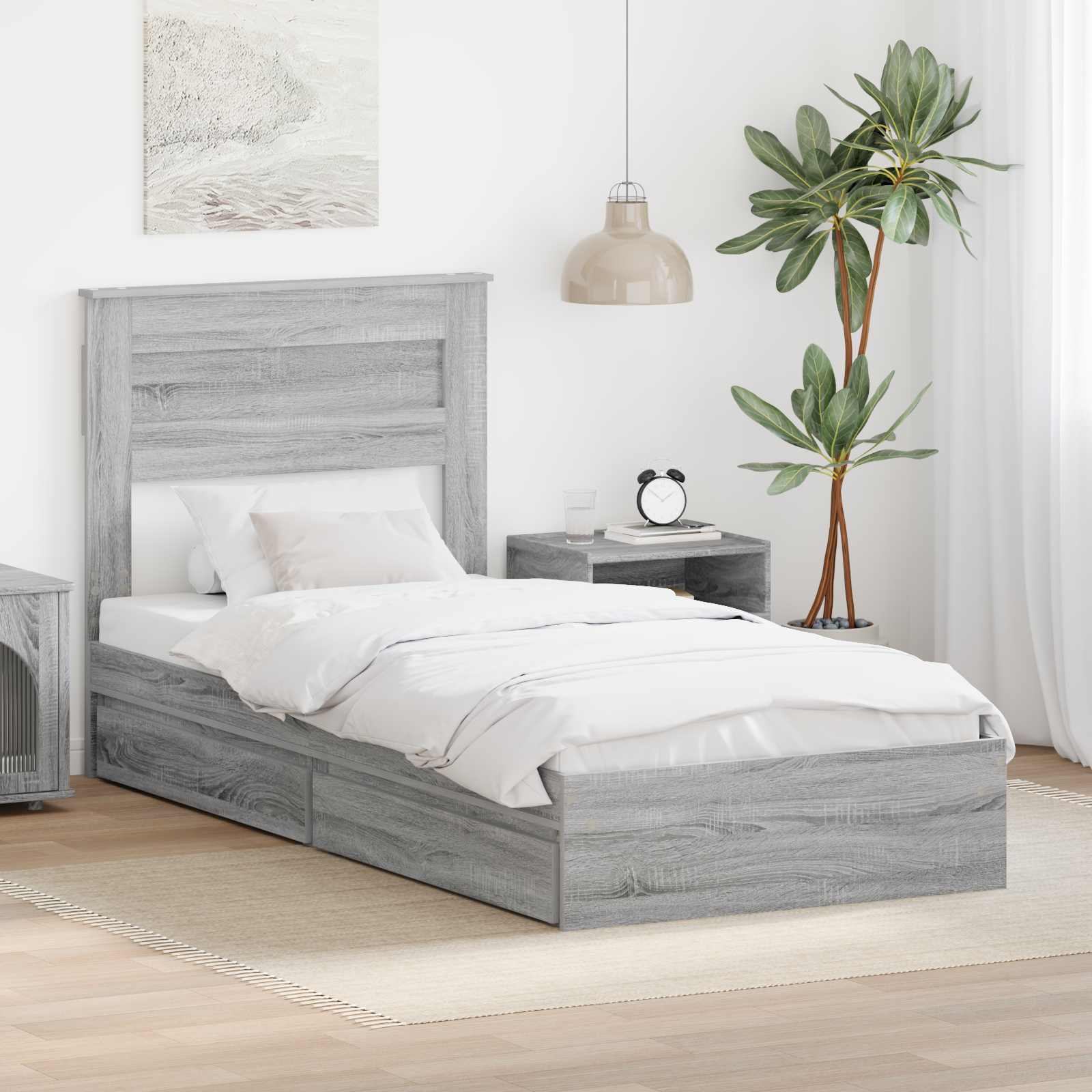 Letto con Contenitore con testiera Grigio Sonoma 90 x 190 cm | homemem39