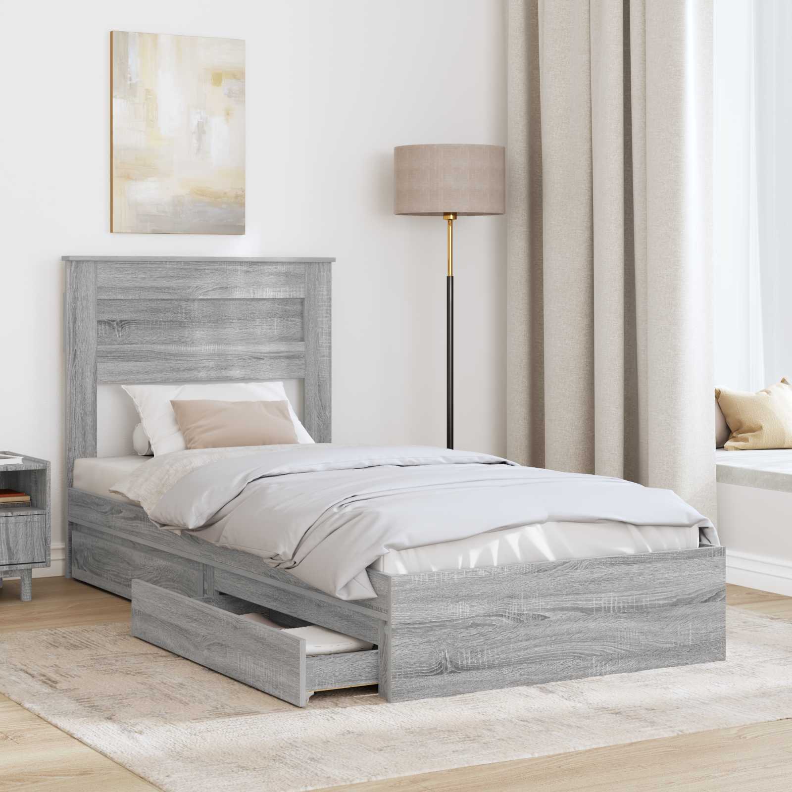 Letto con Contenitore con testiera Grigio Sonoma 90 x 190 cm | homemem39