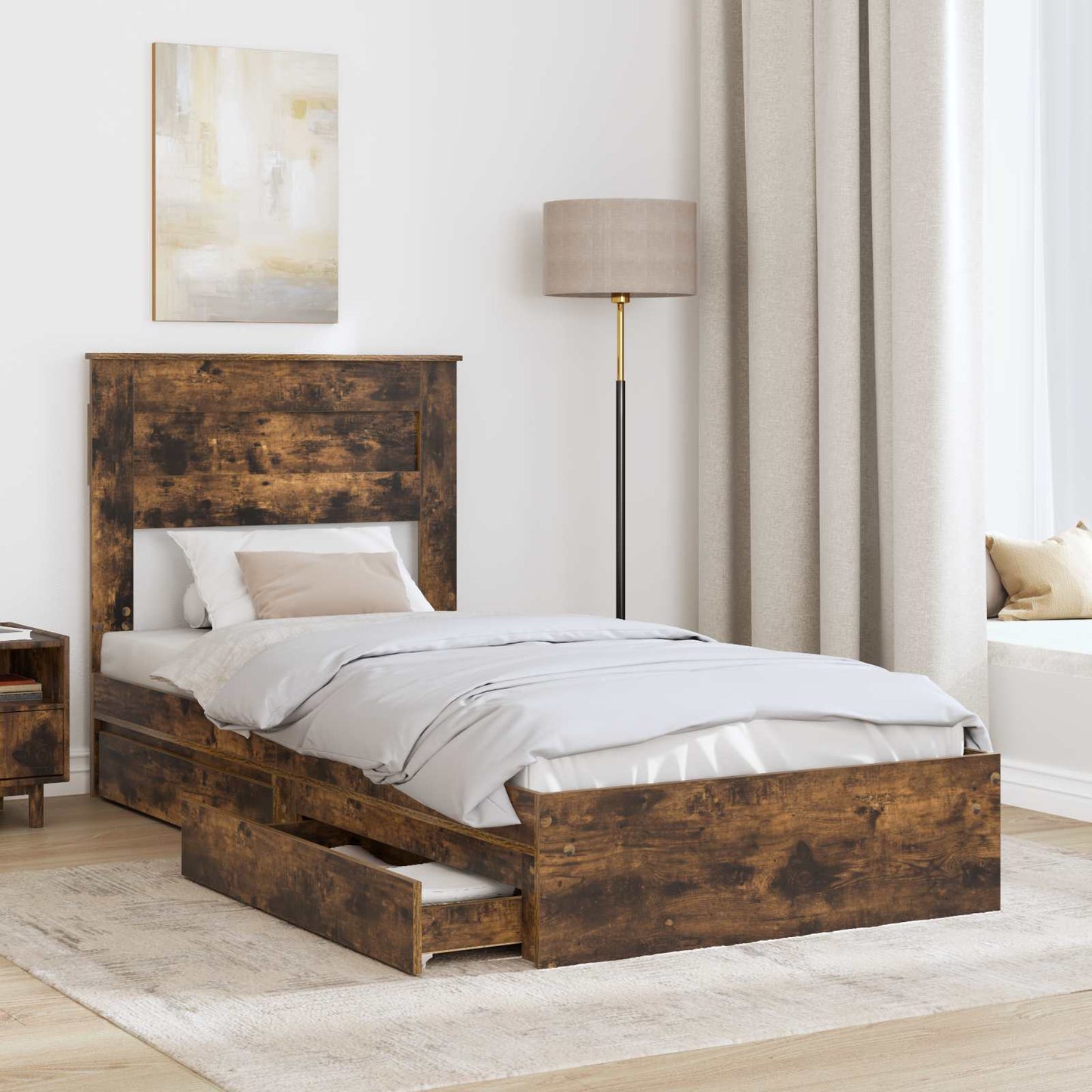 Letto con Contenitore Rovere fumé 75 x 190 cm Legno multistrato | homemem39