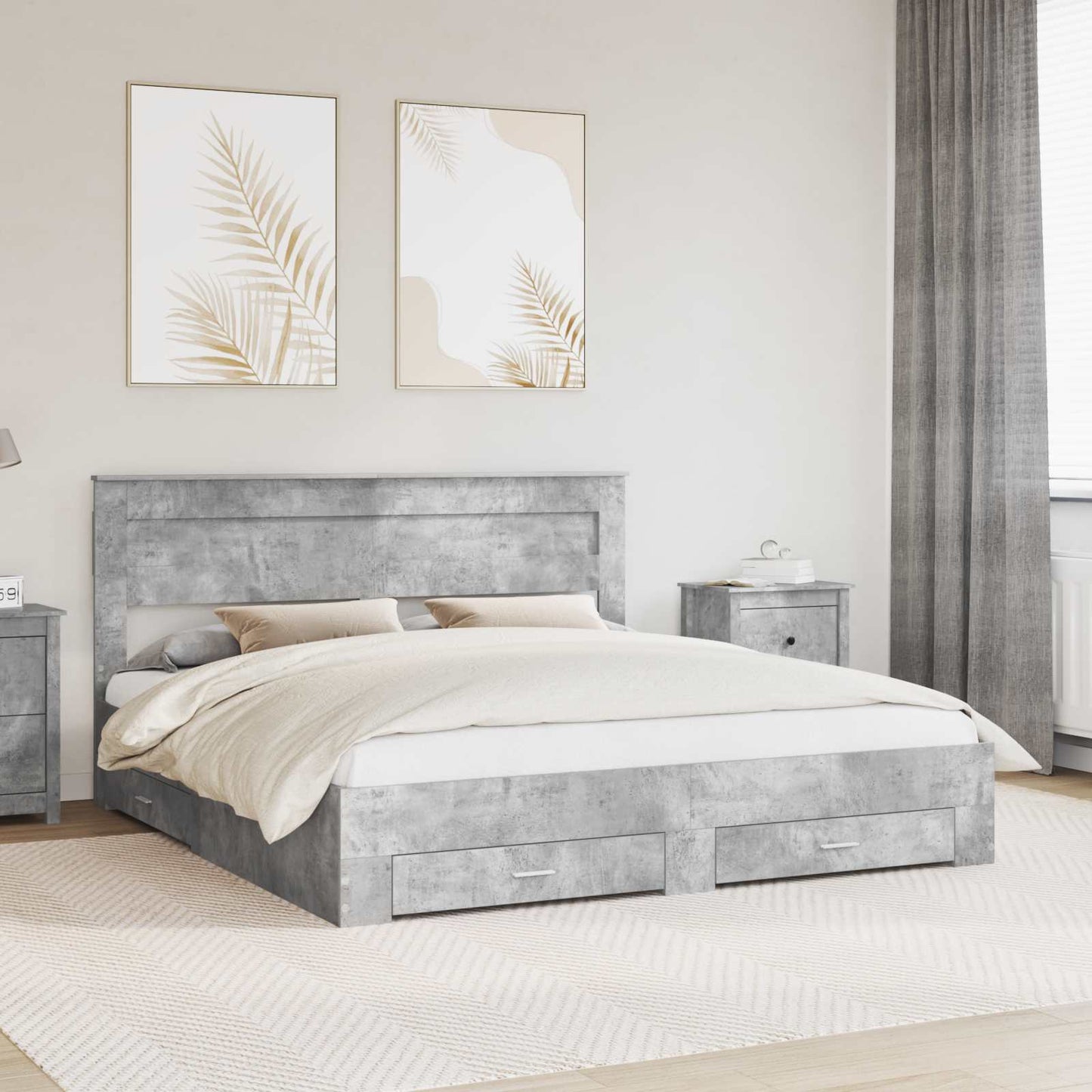 Struttura del letto con testiera Grigio cemento 200 x 200 cm | homemem39