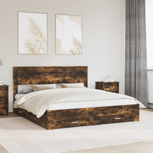 Struttura del letto Rovere fumé 200 x 200 cm Legno multistrato | homemem39