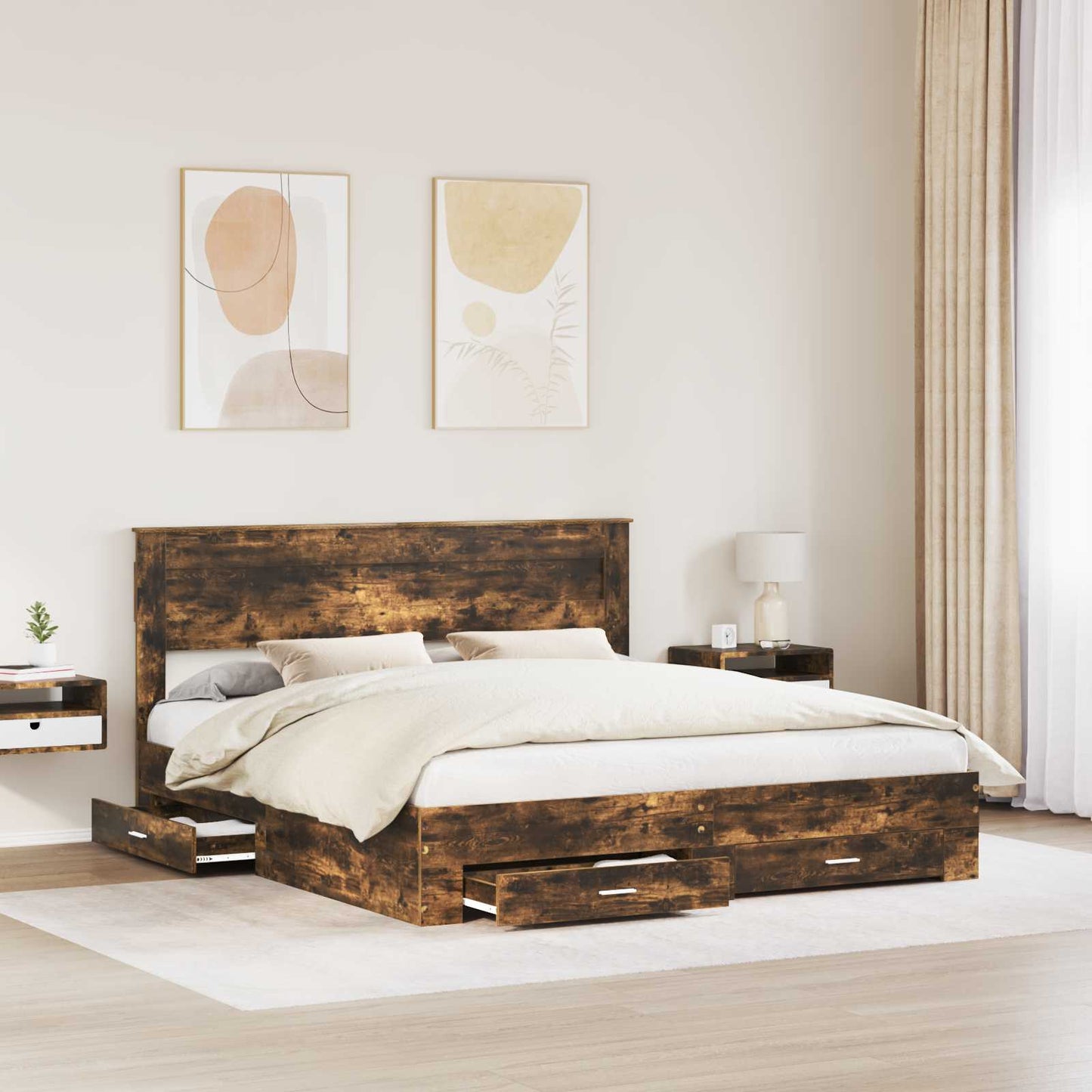 Struttura del letto Rovere fumé 200 x 200 cm Legno multistrato | homemem39