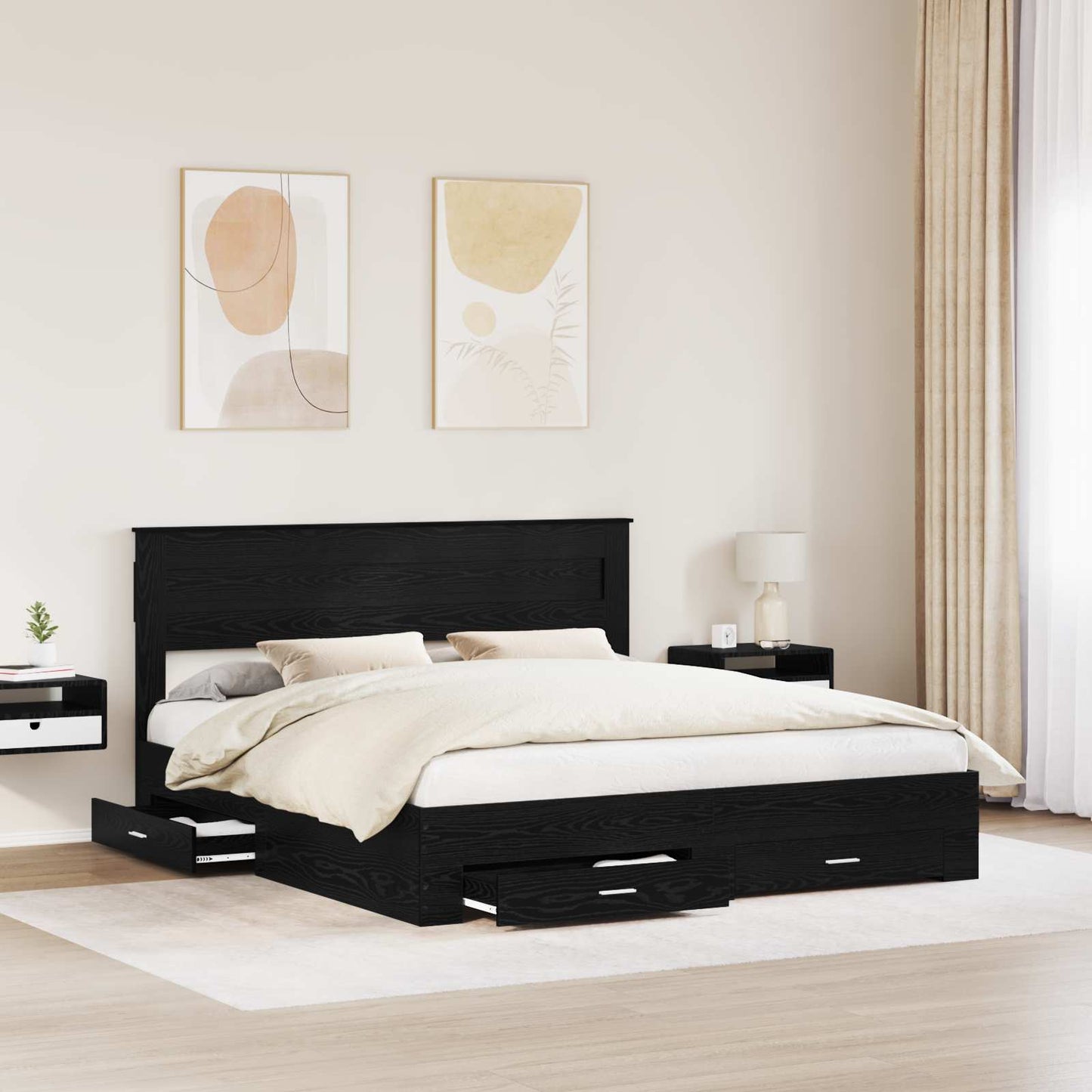 Struttura del letto Rovere Nero 180 x 200 cm Legno multistrato | homemem39
