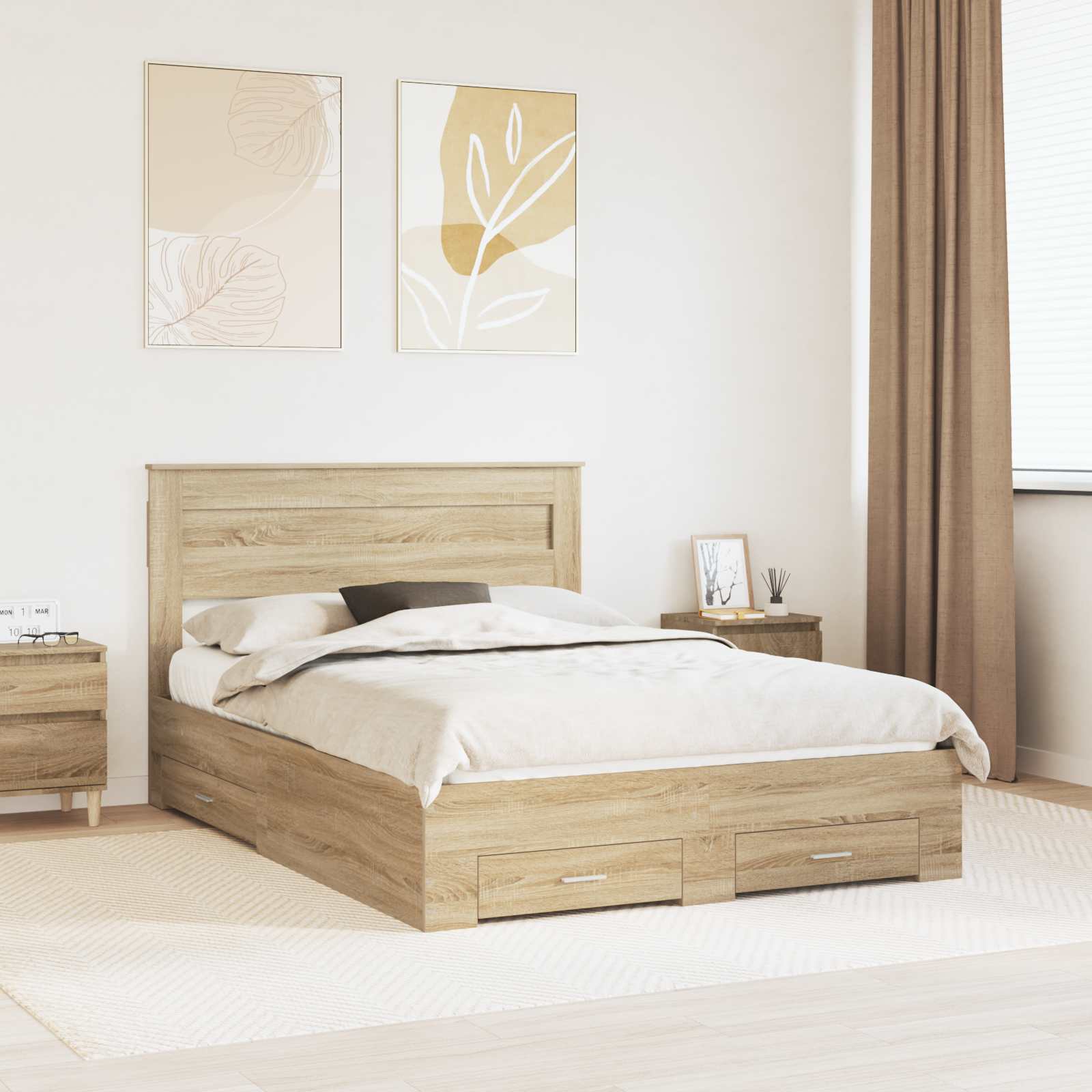 Struttura del letto con testiera Rovere Sonoma 140 x 190 cm | homemem39