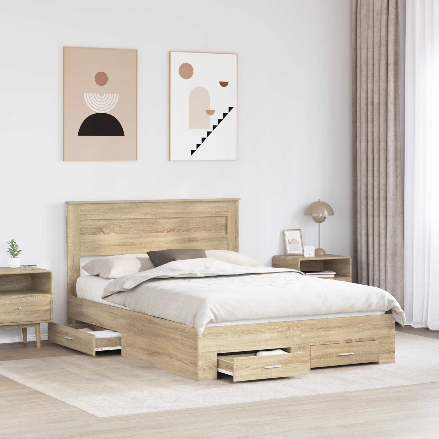 Struttura del letto con testiera Rovere Sonoma 140 x 190 cm | homemem39