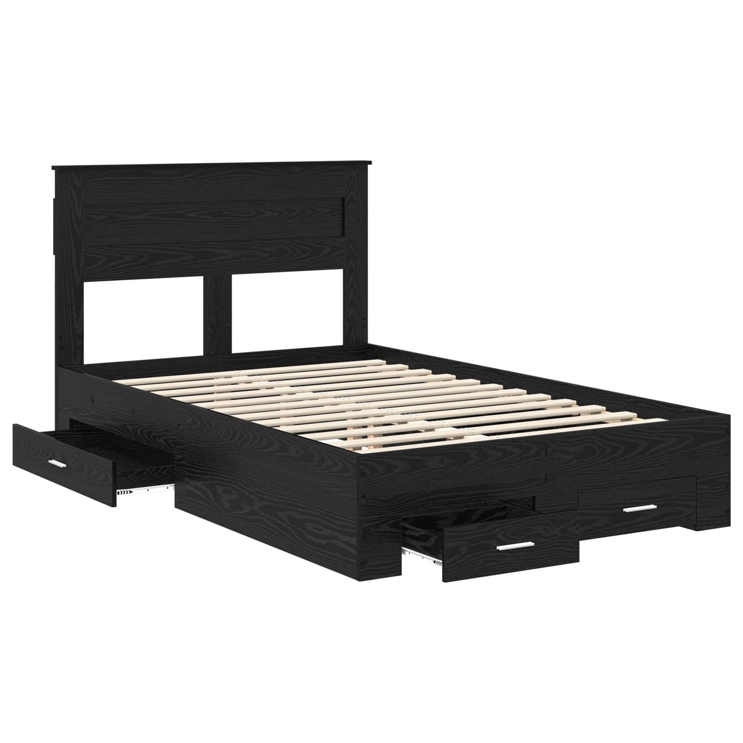 Struttura del letto Rovere Nero 135 x 190 cm Legno multistrato | homemem39