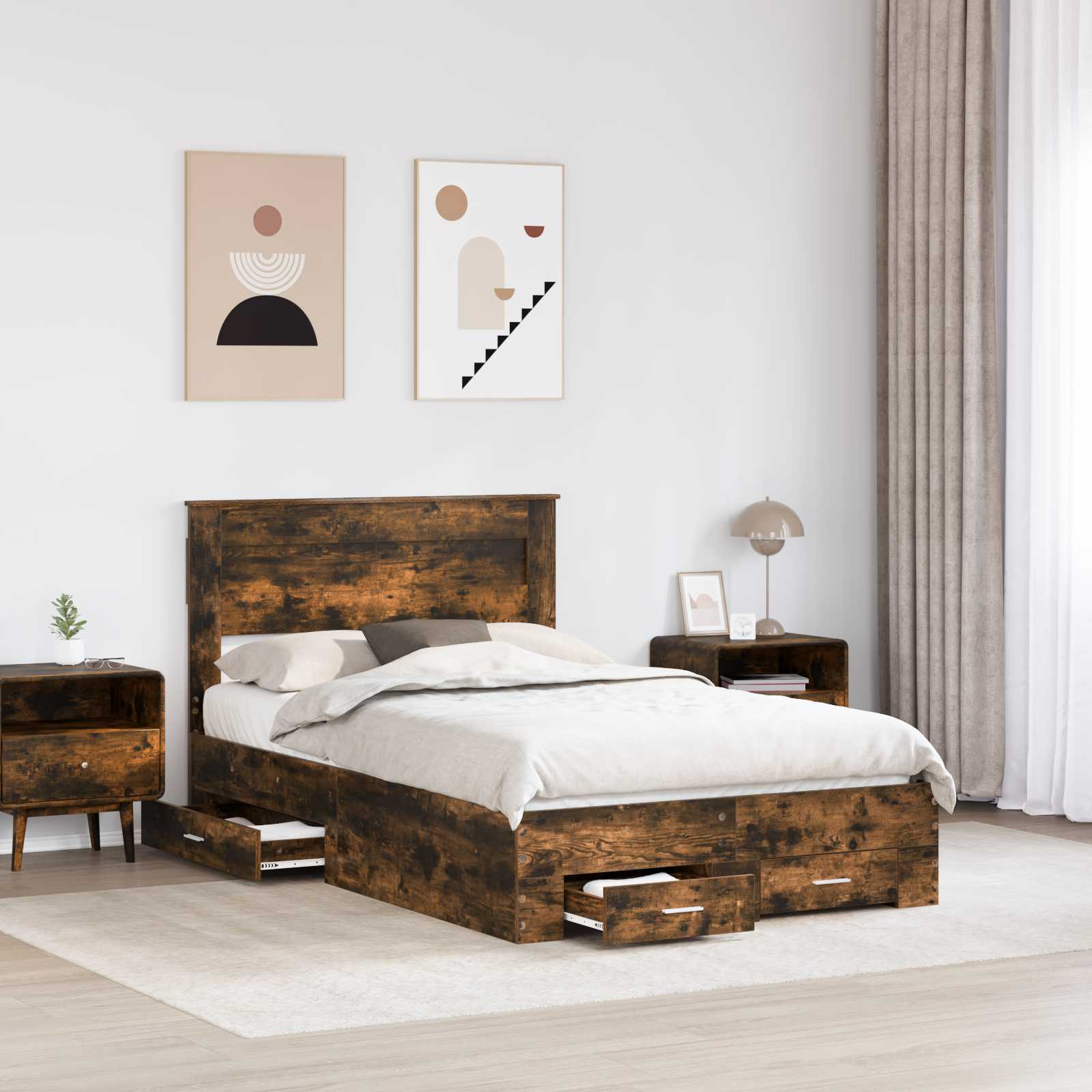 Struttura del letto Rovere fumé 135 x 190 cm Legno multistrato | homemem39