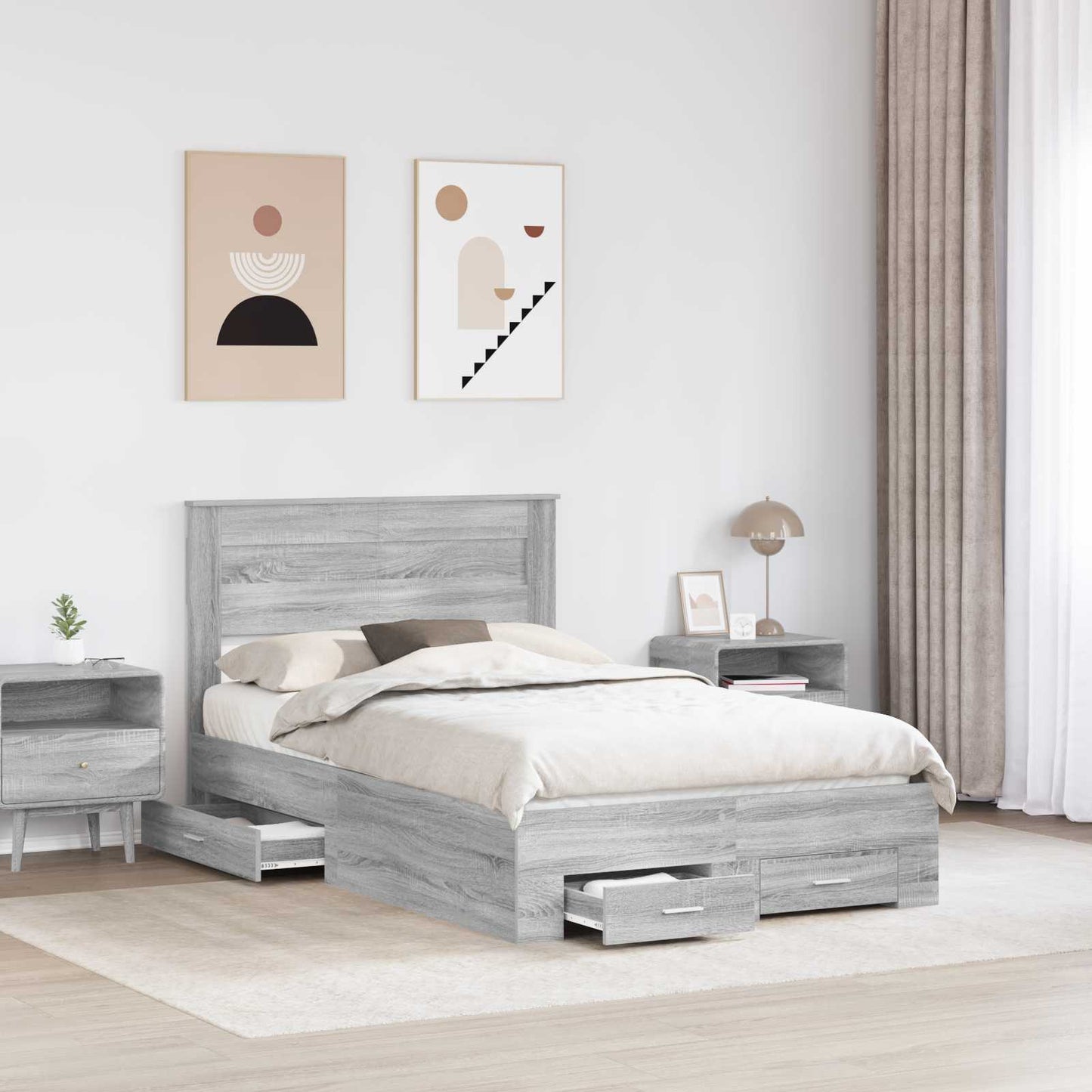 Struttura del letto con testiera Grigio Sonoma 120 x 200 cm | homemem39