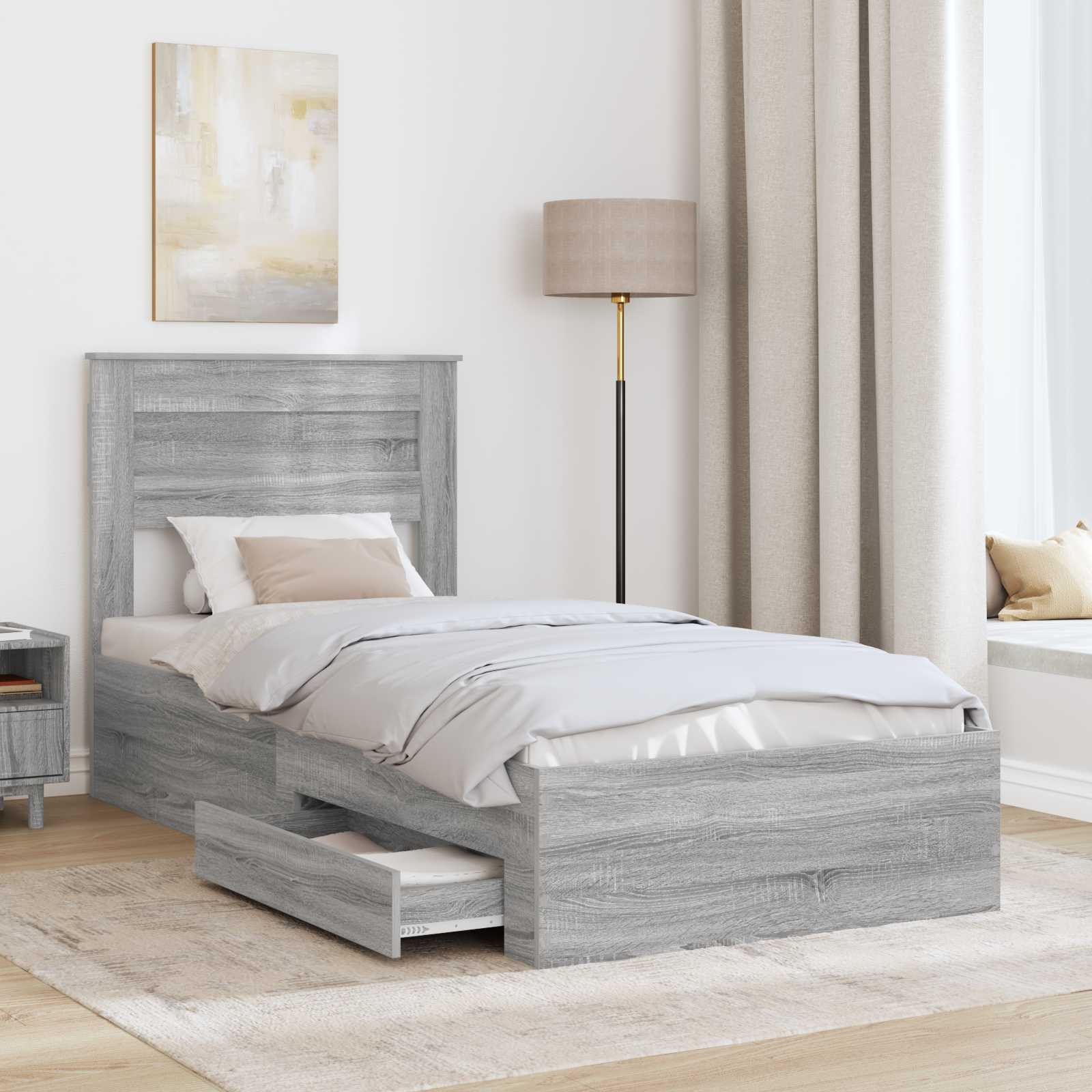 Struttura del letto Grigio Sonoma 90 x 190 cm Legno multistrato | homemem39