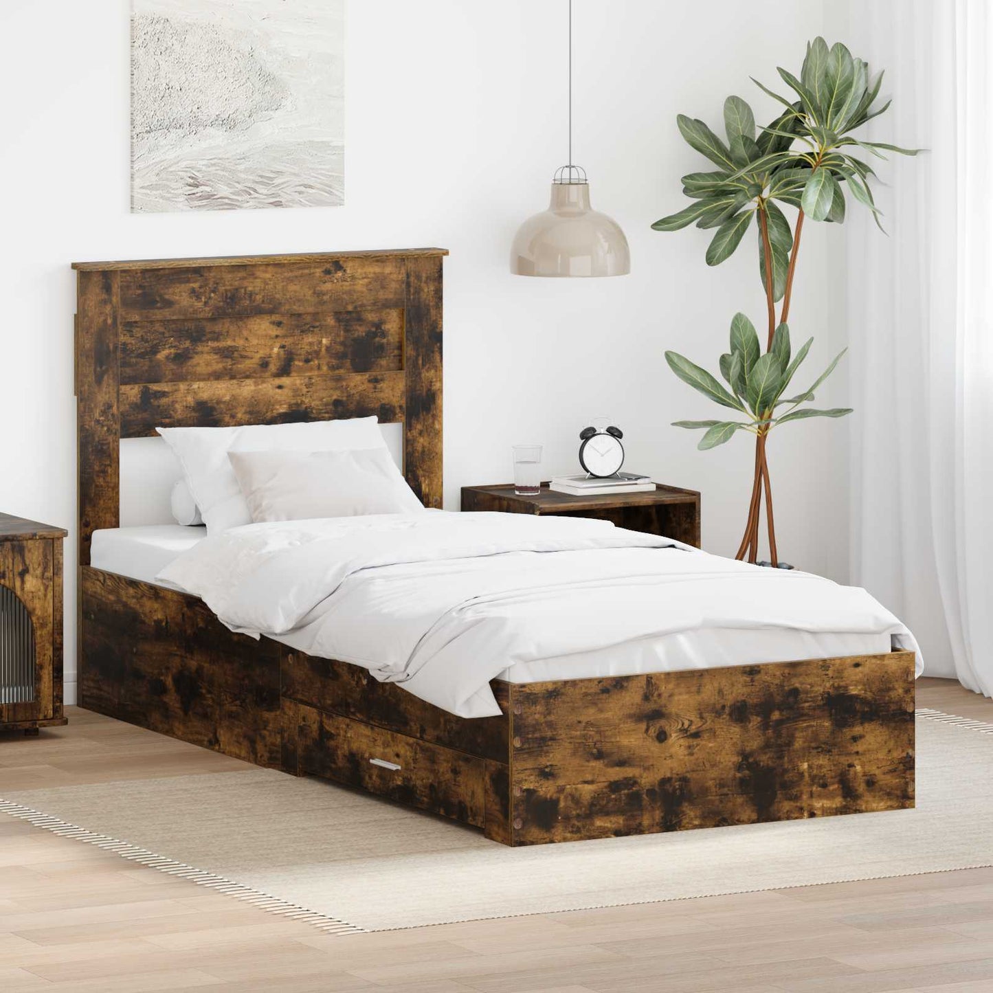 Struttura del letto Rovere fumé 90 x 200 cm Legno multistrato | homemem39