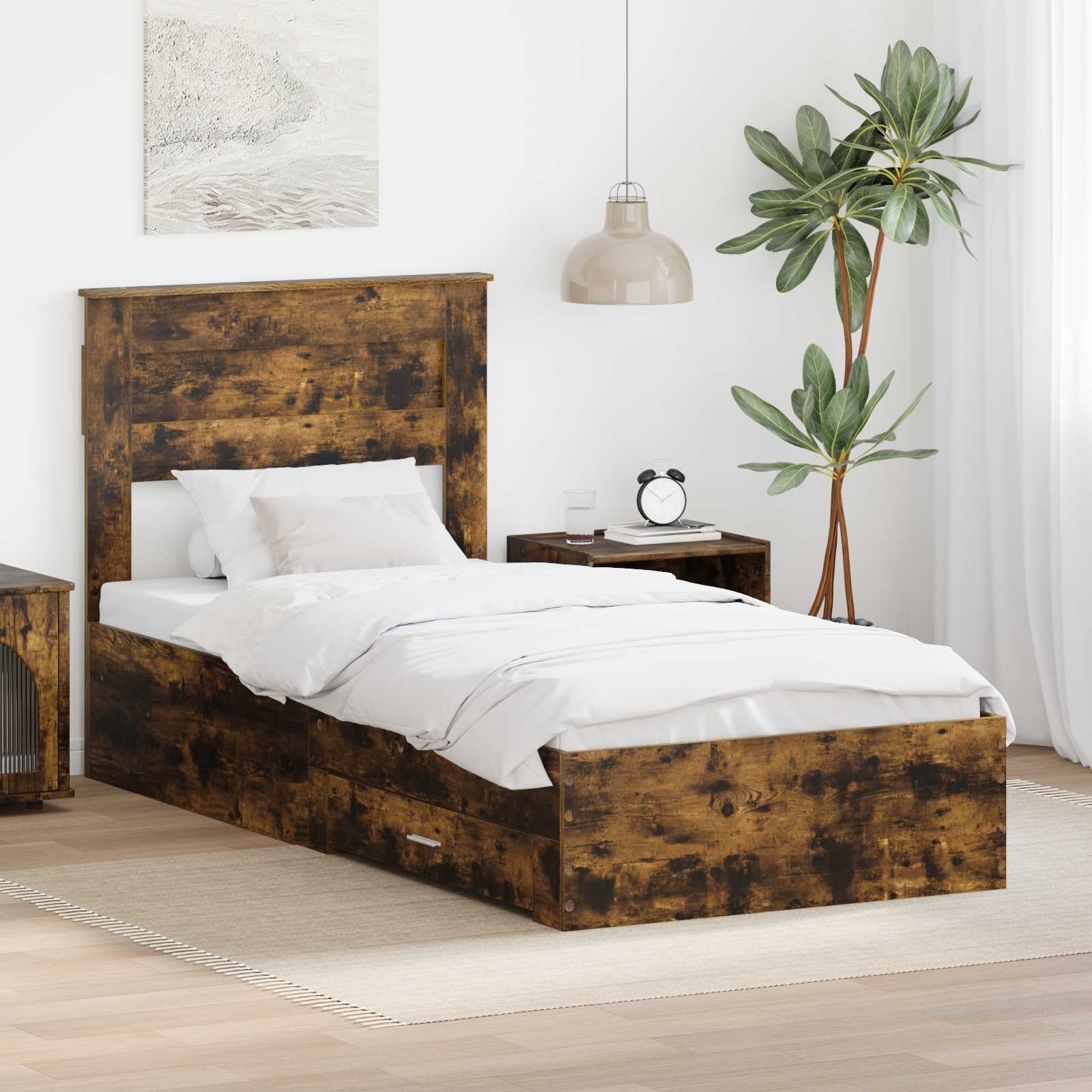 Struttura del letto Rovere Affumicato e Argento 75 x 190 cm | homemem39