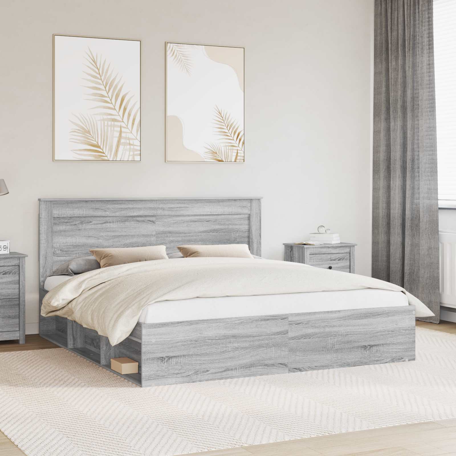 Struttura del letto Grigio Sonoma 200 x 200 cm Pino massello | homemem39