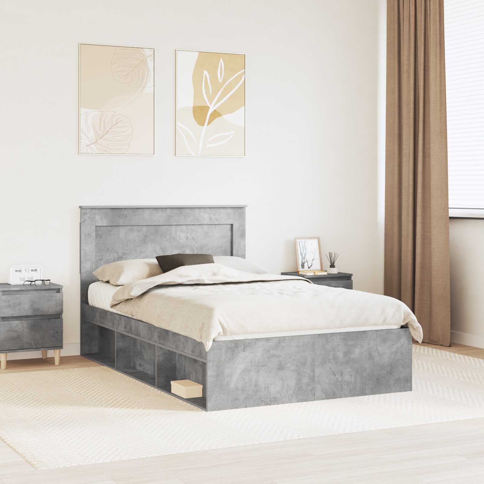 Struttura del letto Calcestruzzo 120 x 190 cm Pino massello | homemem39