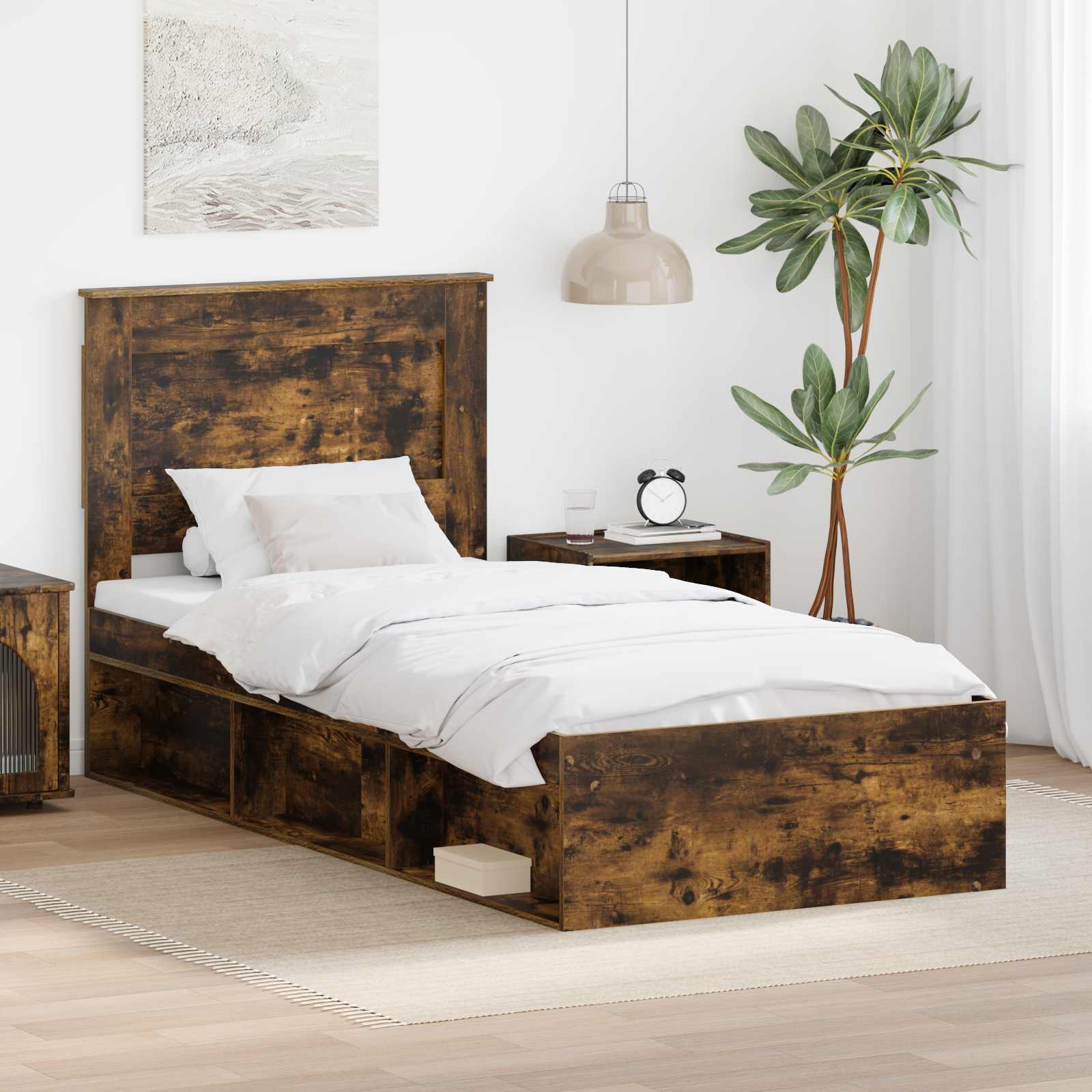 Struttura del letto Rovere fumé 100 x 200 cm Pino massello | homemem39