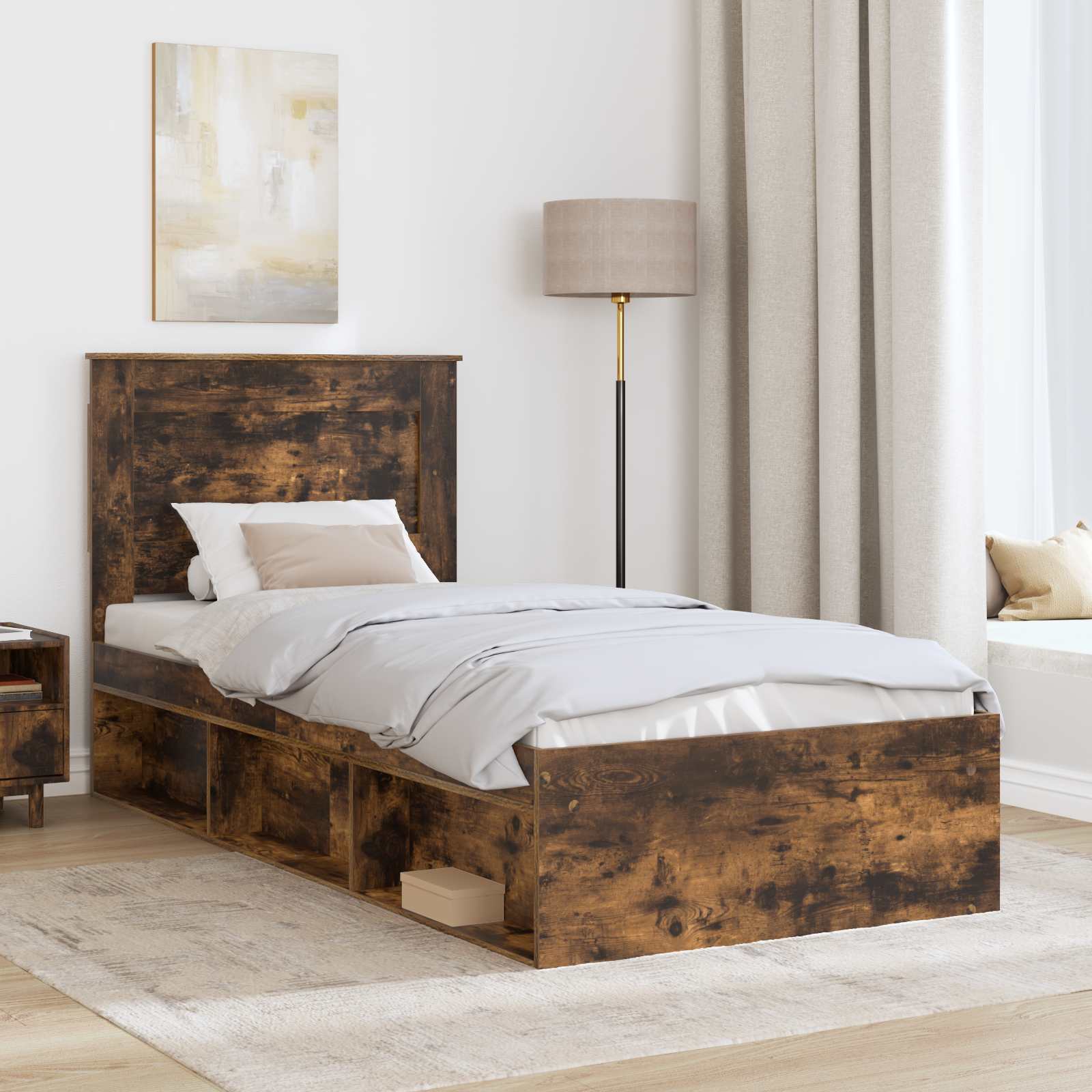 Struttura del letto Rovere fumé 100 x 200 cm Pino massello | homemem39