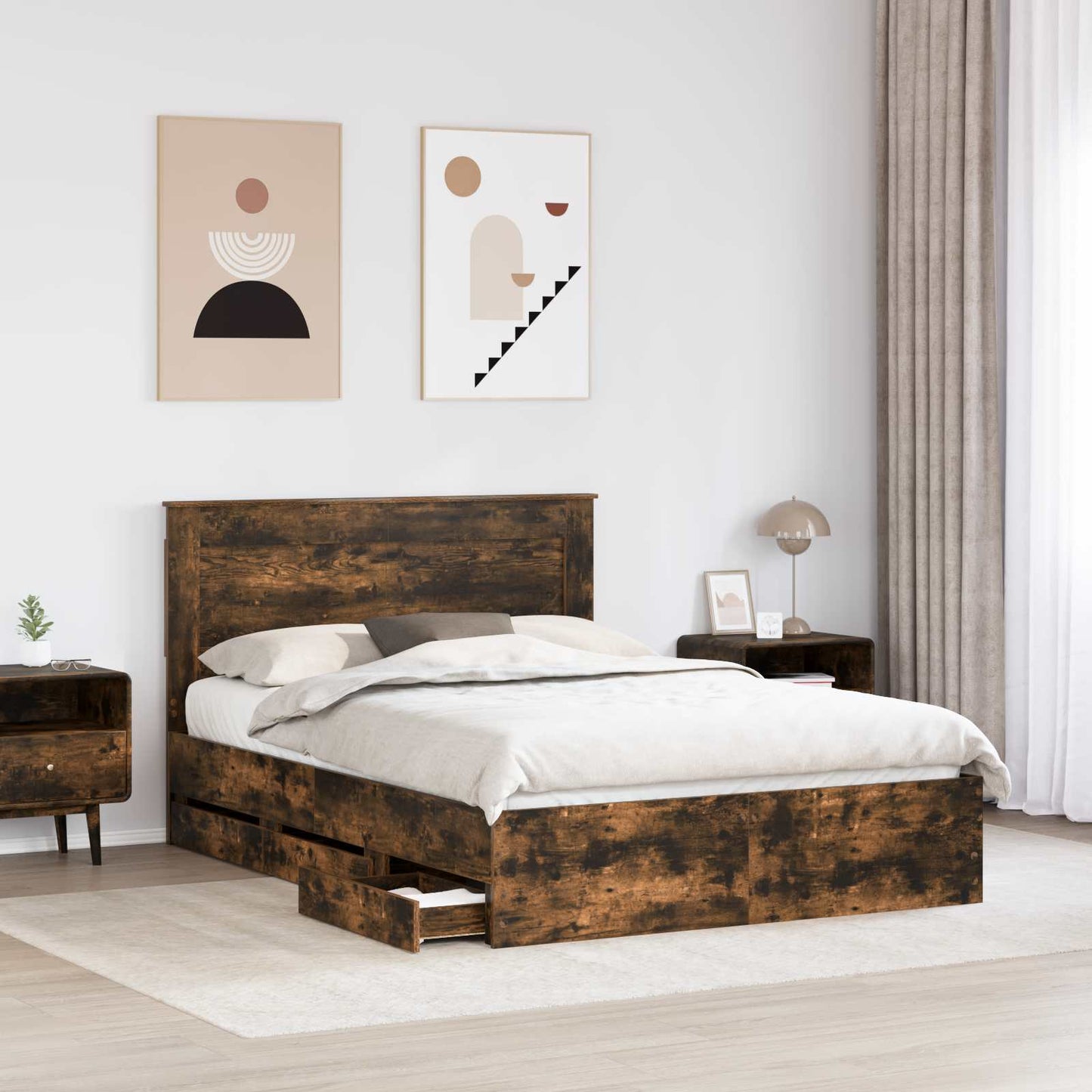 Struttura del letto con cassetto Rovere fumé 160 x 200 cm