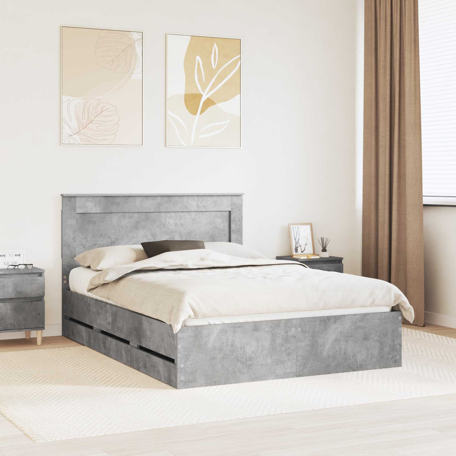 Struttura del letto con cassetto Grigio cemento 140 x 200 cm | homemem39