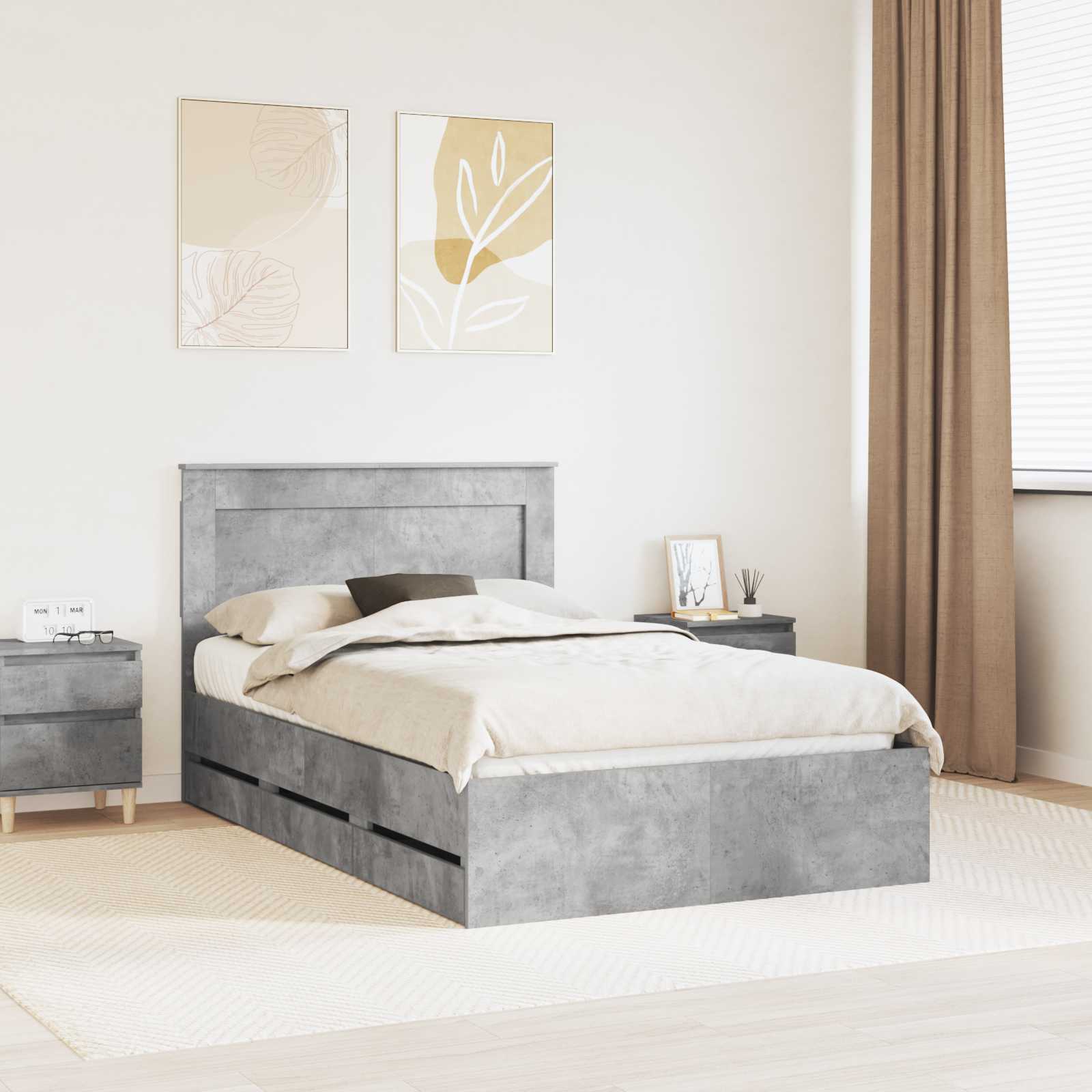 Struttura del letto con cassetto Grigio cemento 135 x 190 cm | homemem39