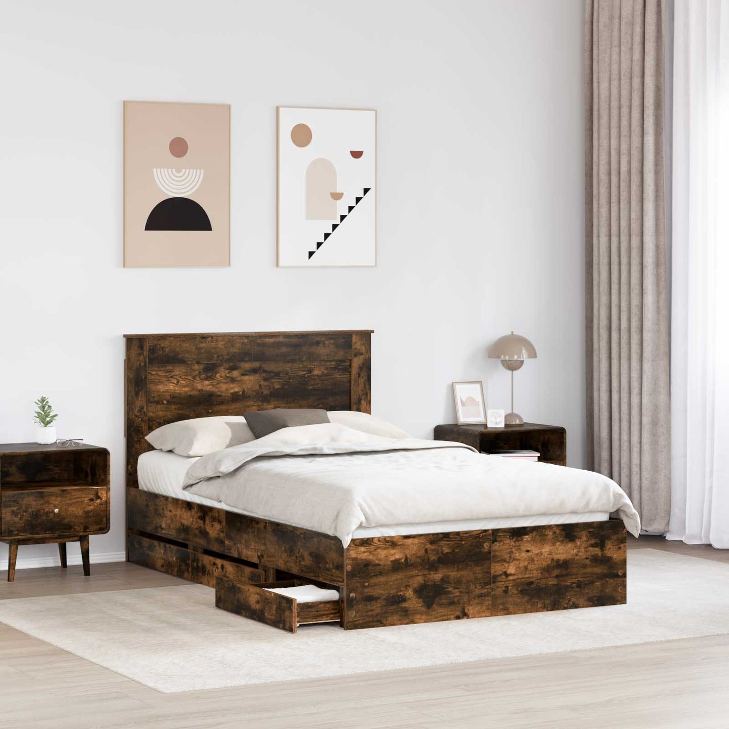 Struttura del letto con cassetto Rovere fumé 120 x 190 cm | homemem39