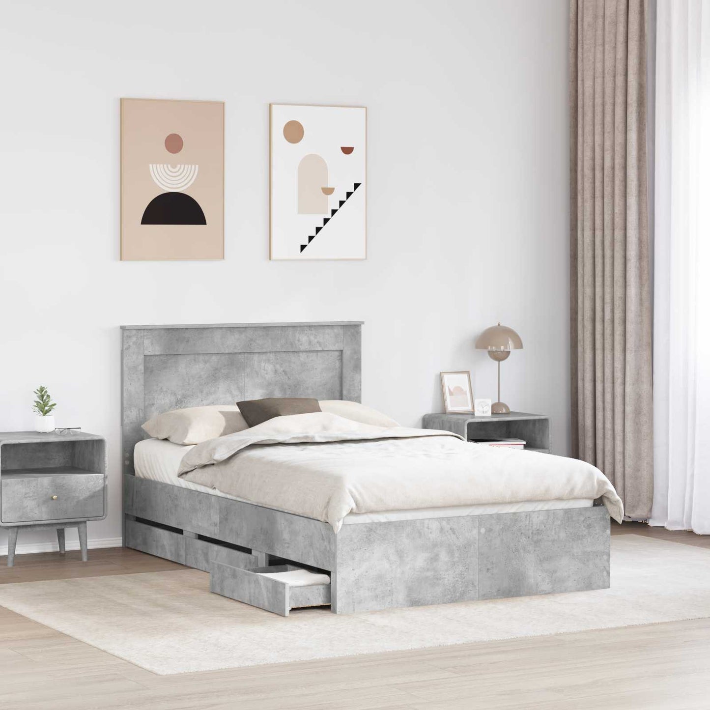 Struttura del letto con cassetto Grigio cemento 120 x 200 cm