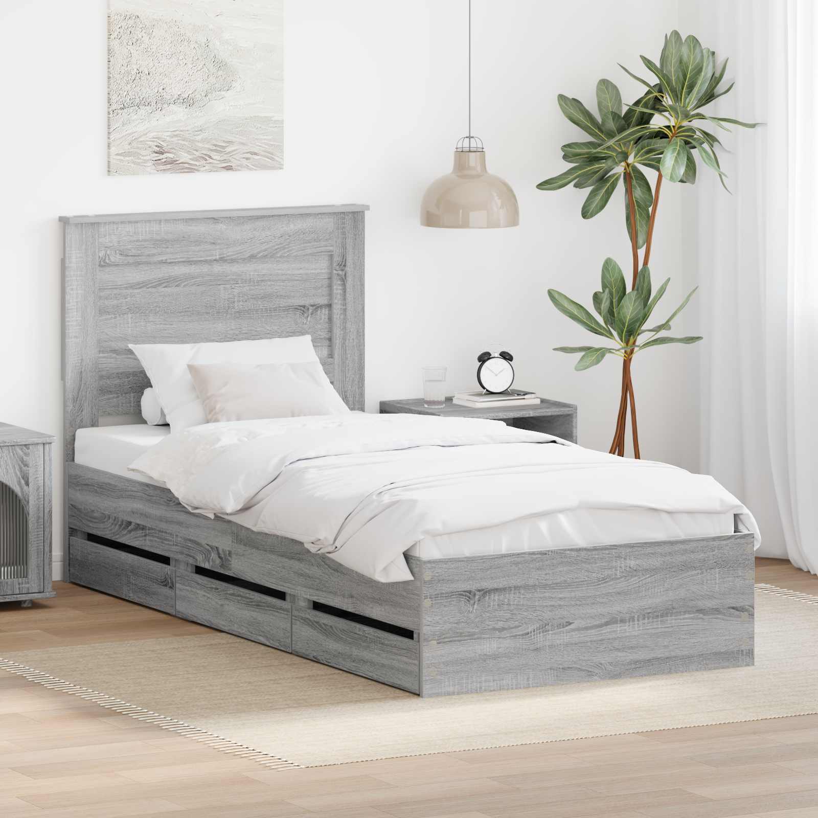 Struttura del letto con cassetto Grigio Sonoma 90 x 190 cm | homemem39
