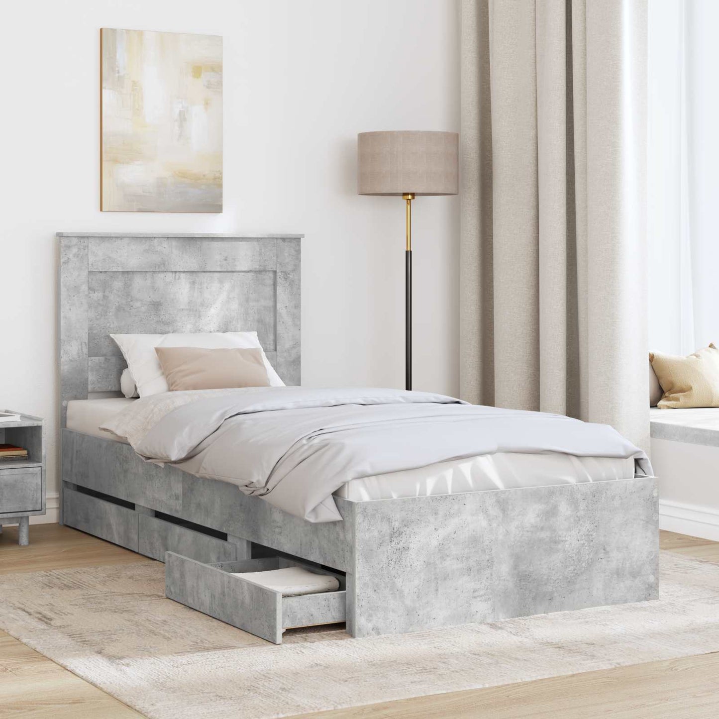 Struttura del letto con cassetto Grigio cemento 90 x 200 cm