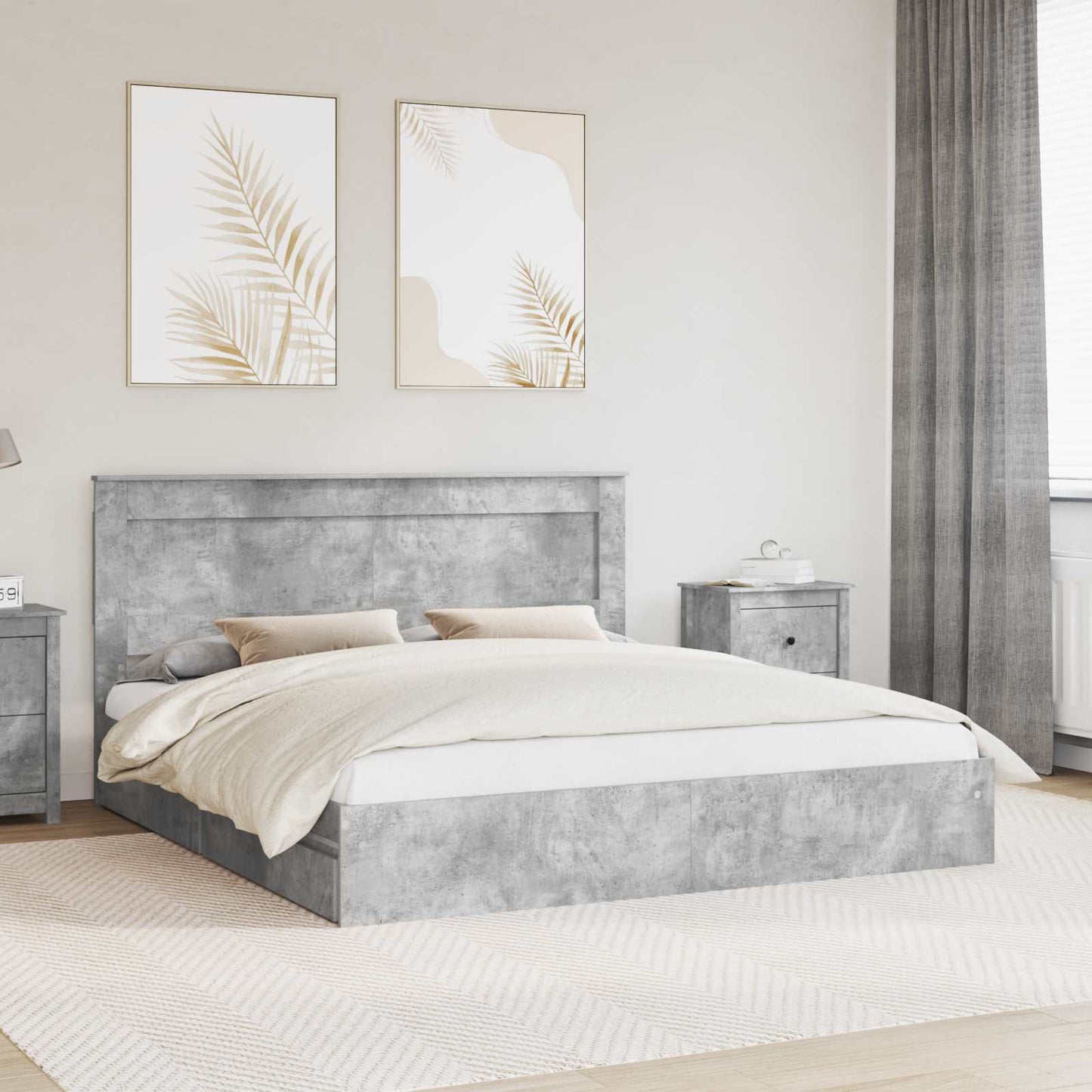 Letto con Contenitore con testiera Grigio cemento 200 x 200 cm | homemem39