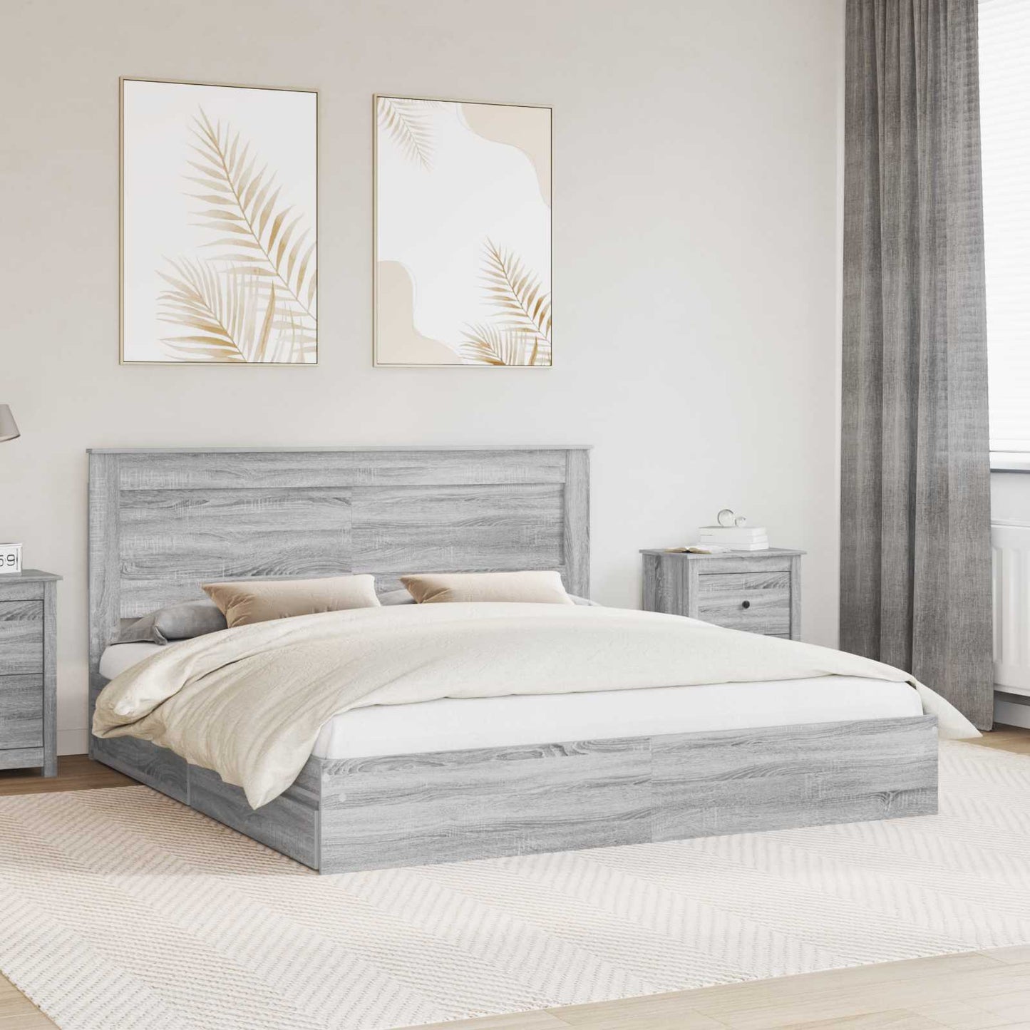 Letto con Contenitore con testiera Grigio Sonoma 200 x 200 cm