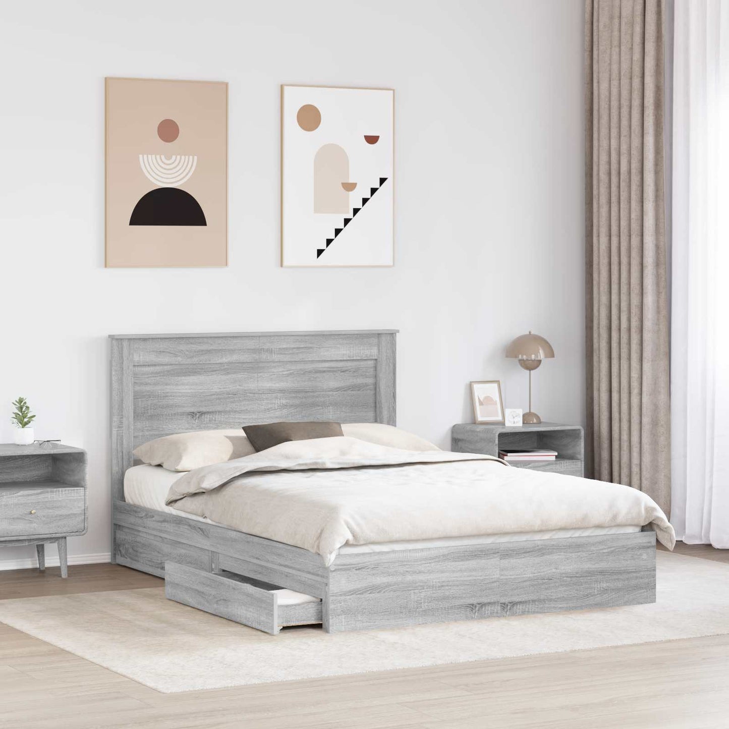 Letto con Contenitore con testiera Grigio Sonoma 140 x 200 cm | homemem39