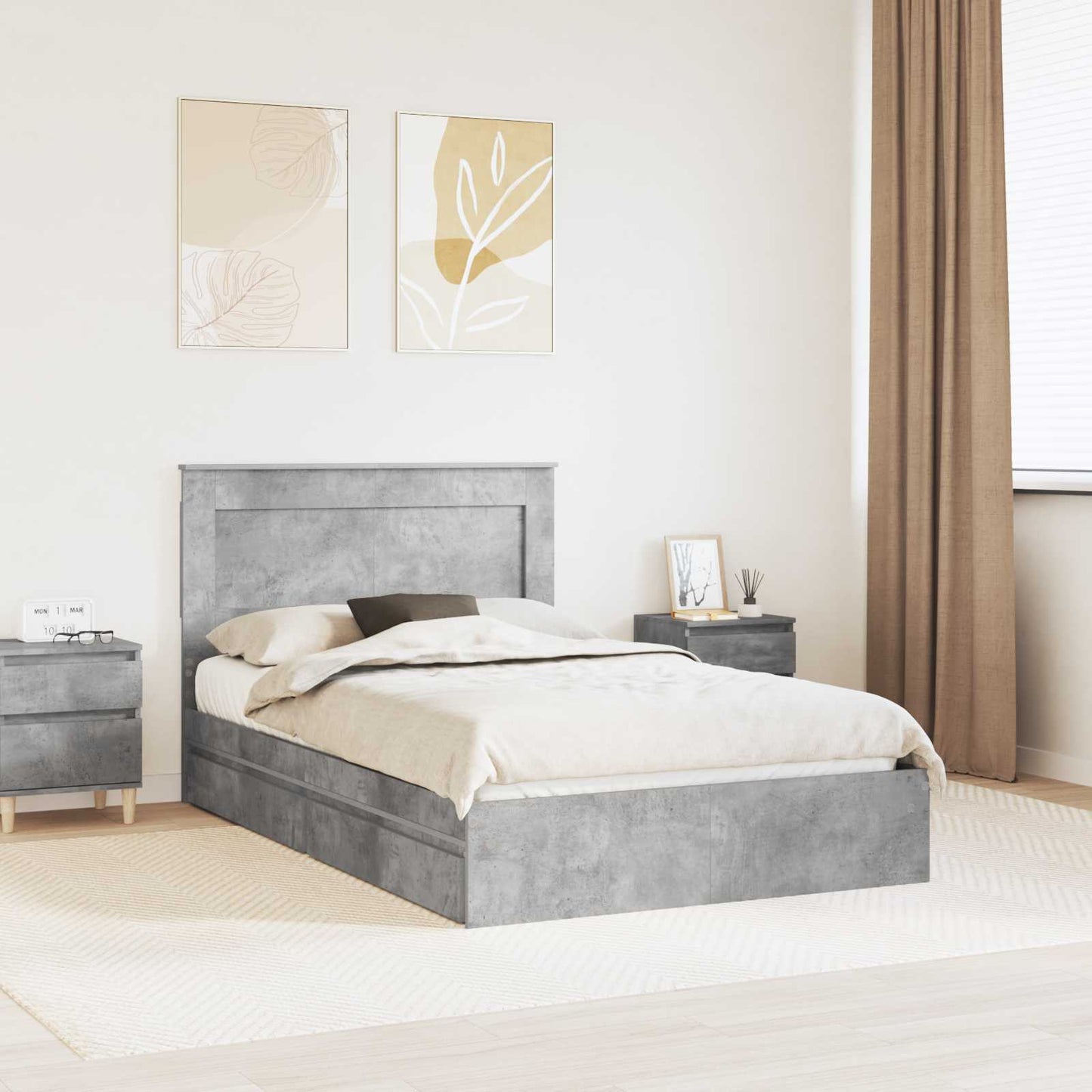 Letto con Contenitore con testiera Grigio cemento 135 x 190 cm | homemem39