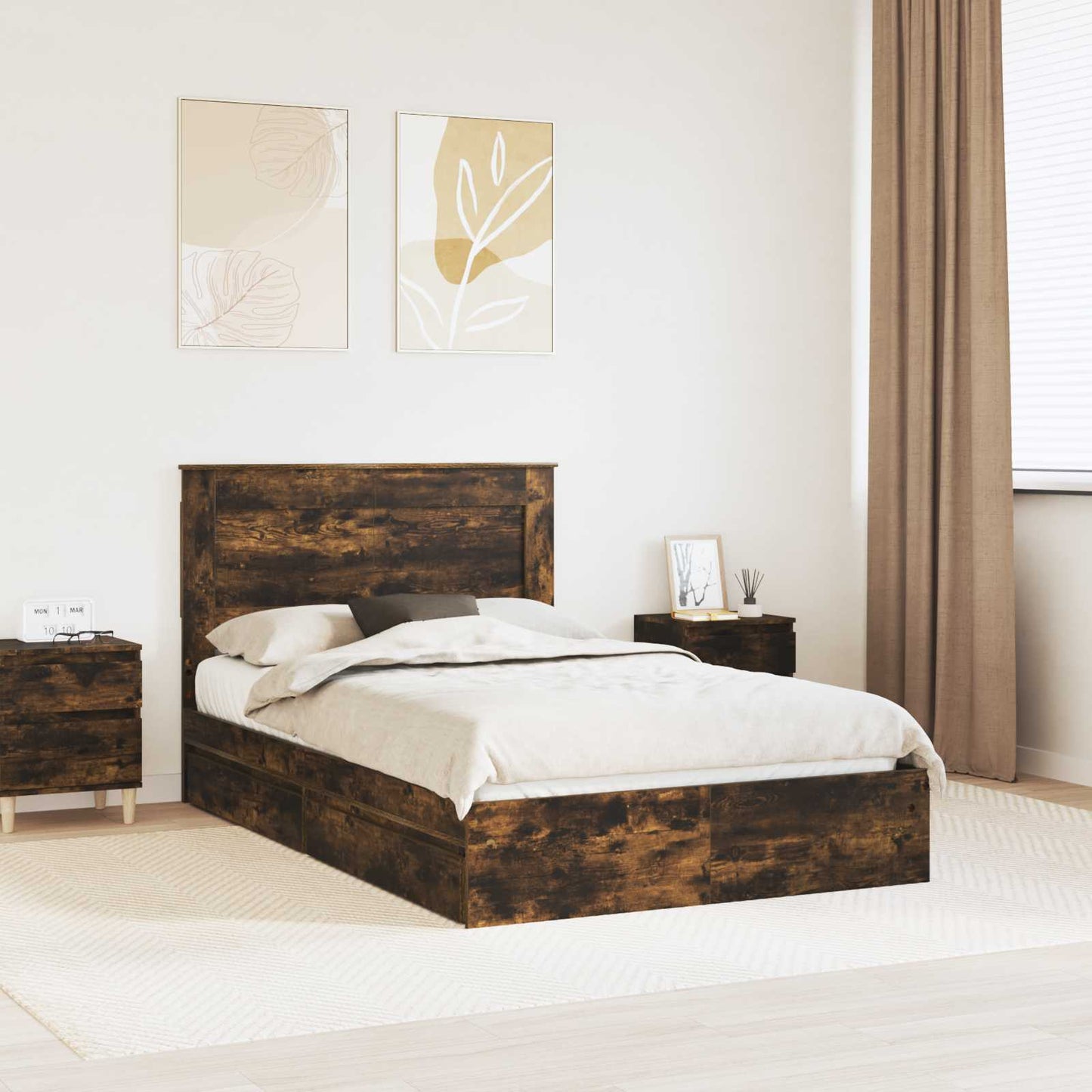 Letto con Contenitore con testiera Rovere fumé 135 x 190 cm | homemem39