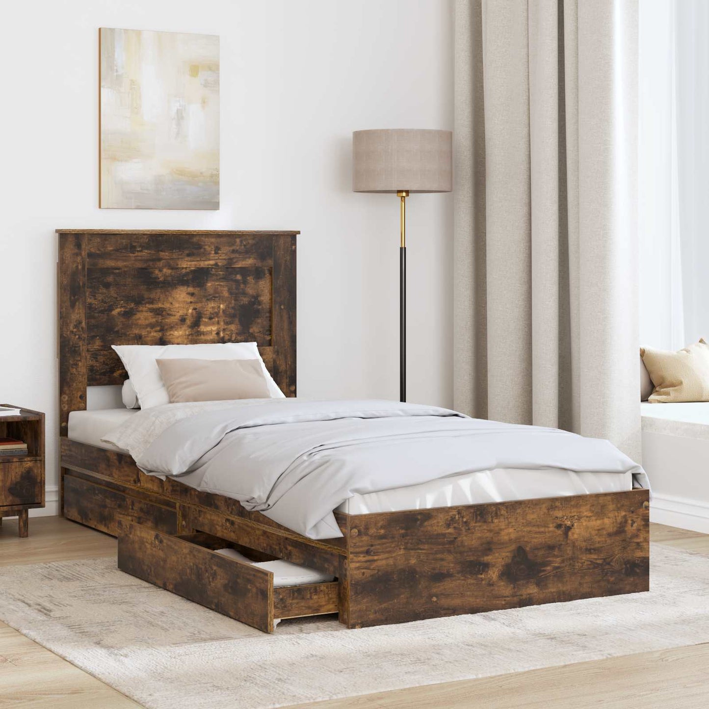 Letto con Contenitore Rovere fumé 90 x 190 cm Legno multistrato | homemem39