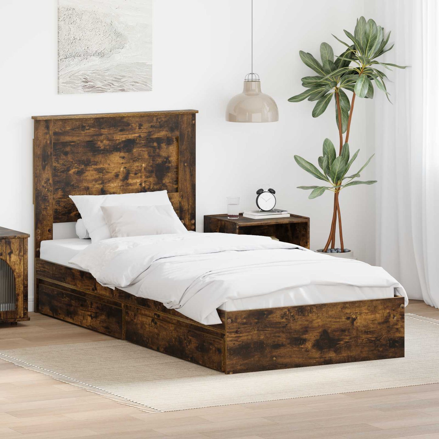 Letto con Contenitore Rovere fumé 90 x 200 cm Legno multistrato | homemem39