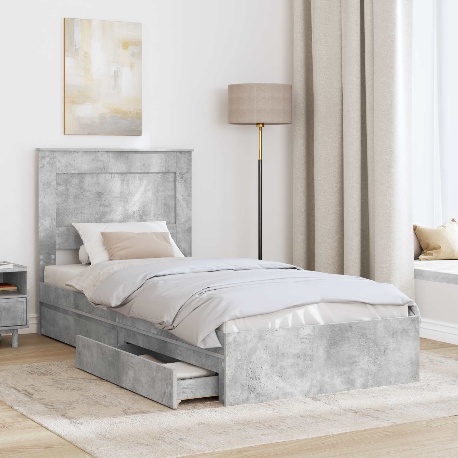 Letto con Contenitore con testiera Grigio cemento 75 x 190 cm | homemem39