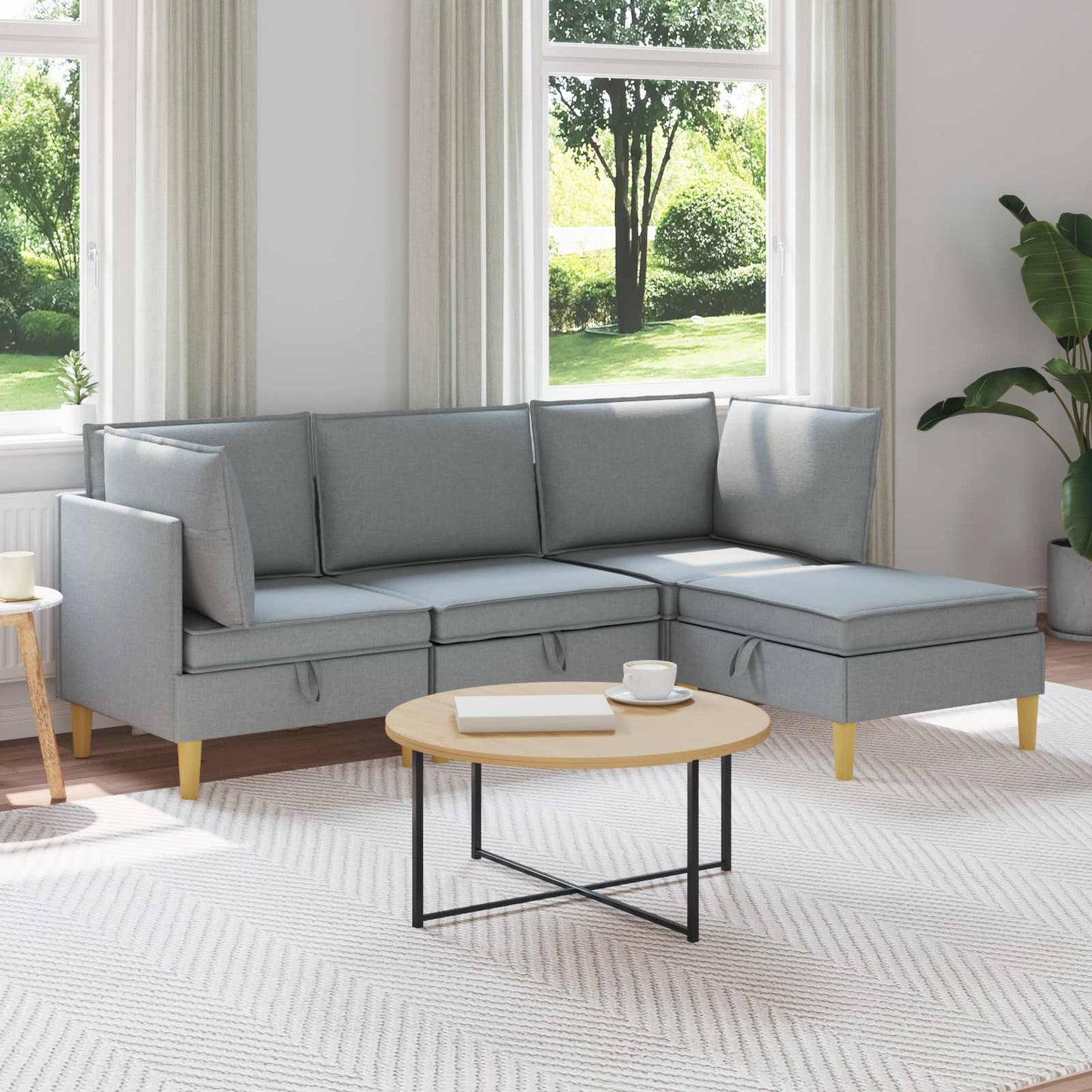 Set di mobili per il soggiorno 4 pcs Grigio Chiaro Tessuto | homemem39