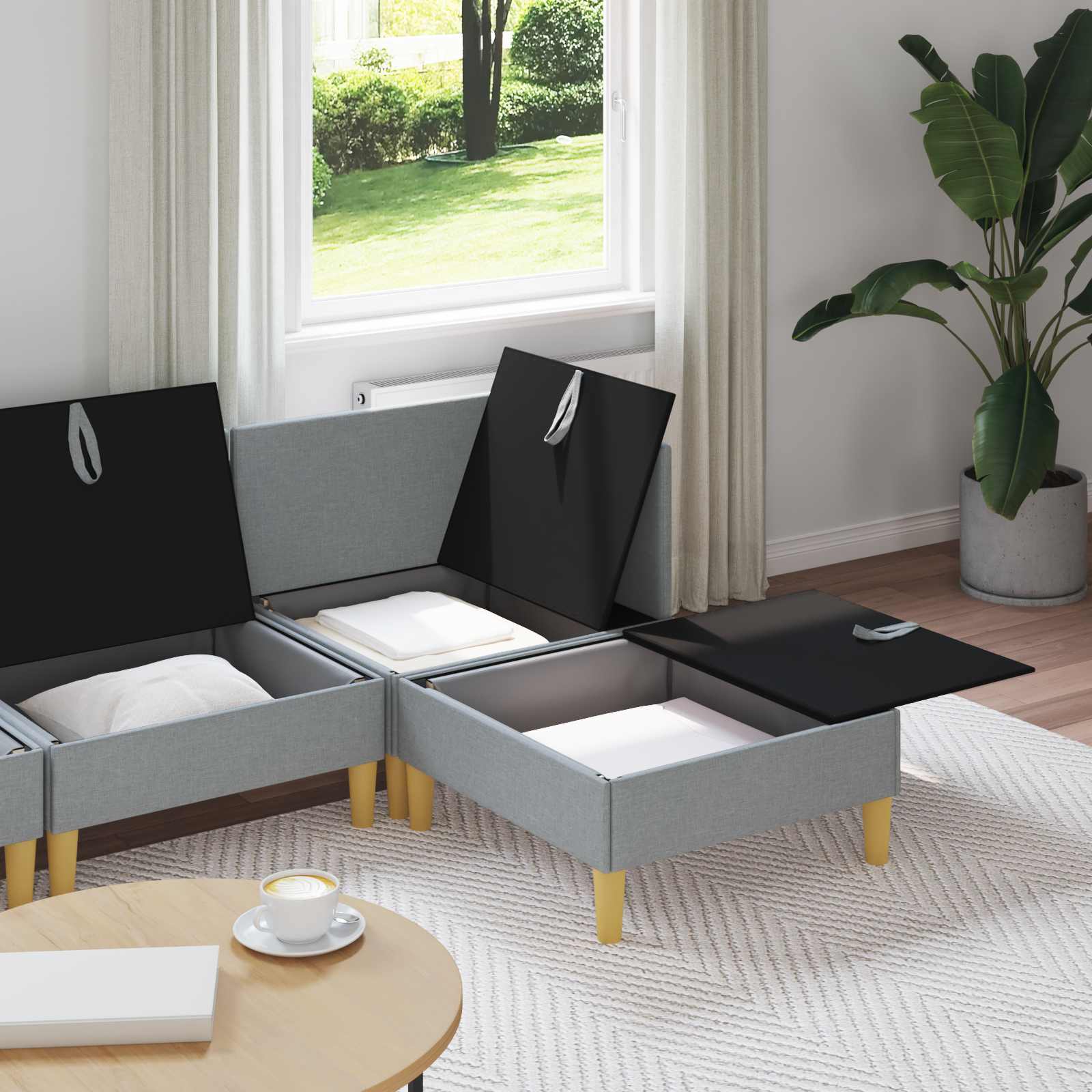 Set di mobili per il soggiorno 4 pcs Grigio Chiaro Tessuto | homemem39