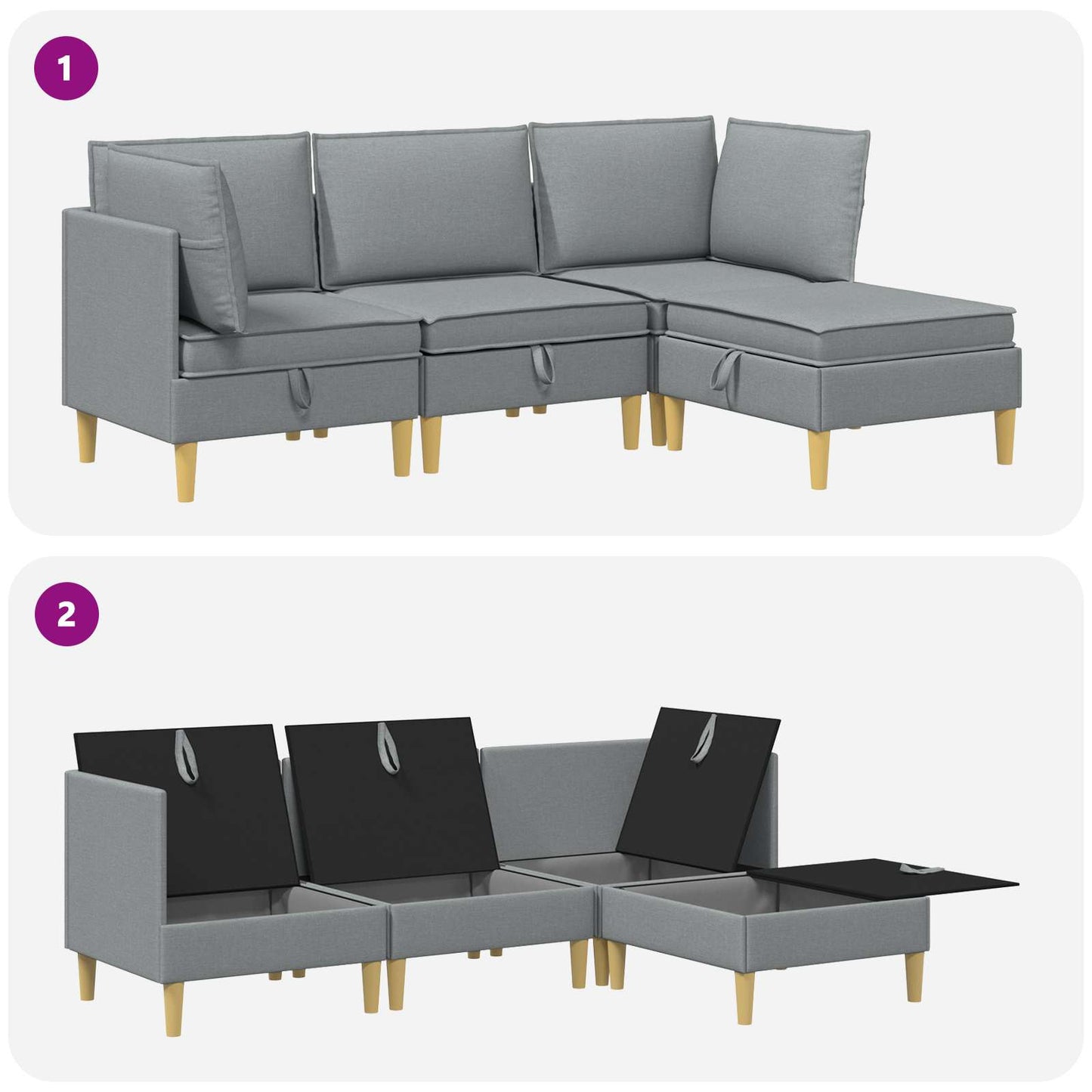 Set di mobili per il soggiorno 4 pcs Grigio Chiaro Tessuto | homemem39