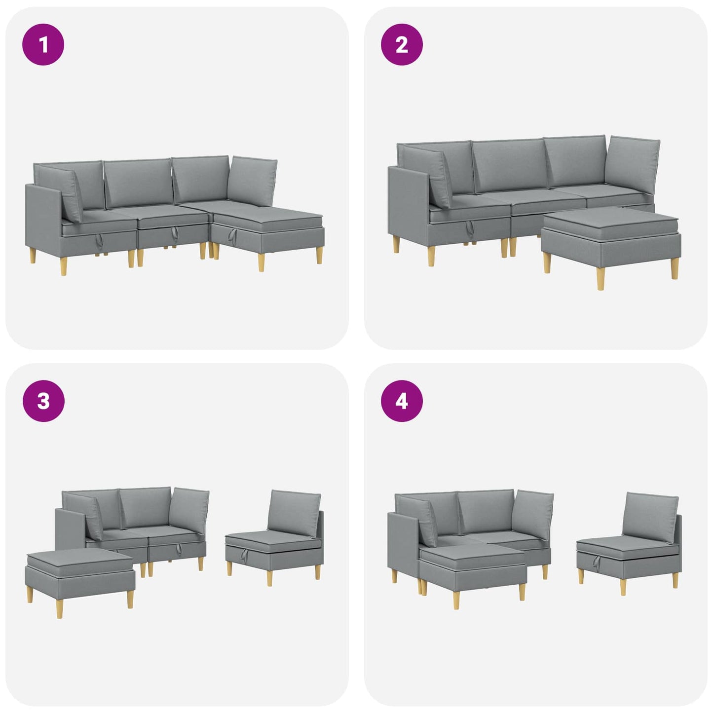 Set di mobili per il soggiorno 4 pcs Grigio Chiaro Tessuto