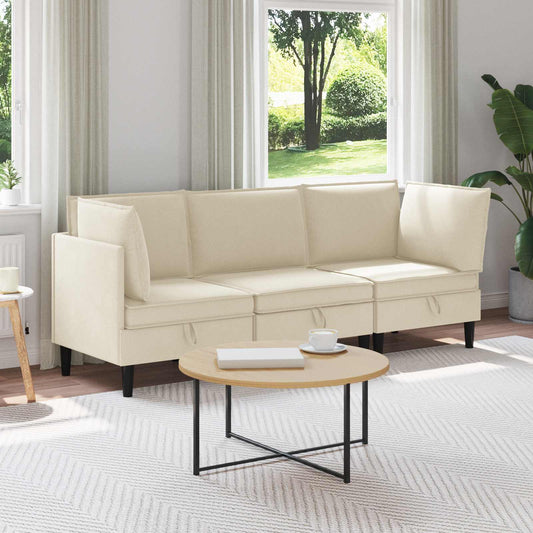 Set di mobili per il soggiorno 3 pcs Crema Tessuto | homemem39
