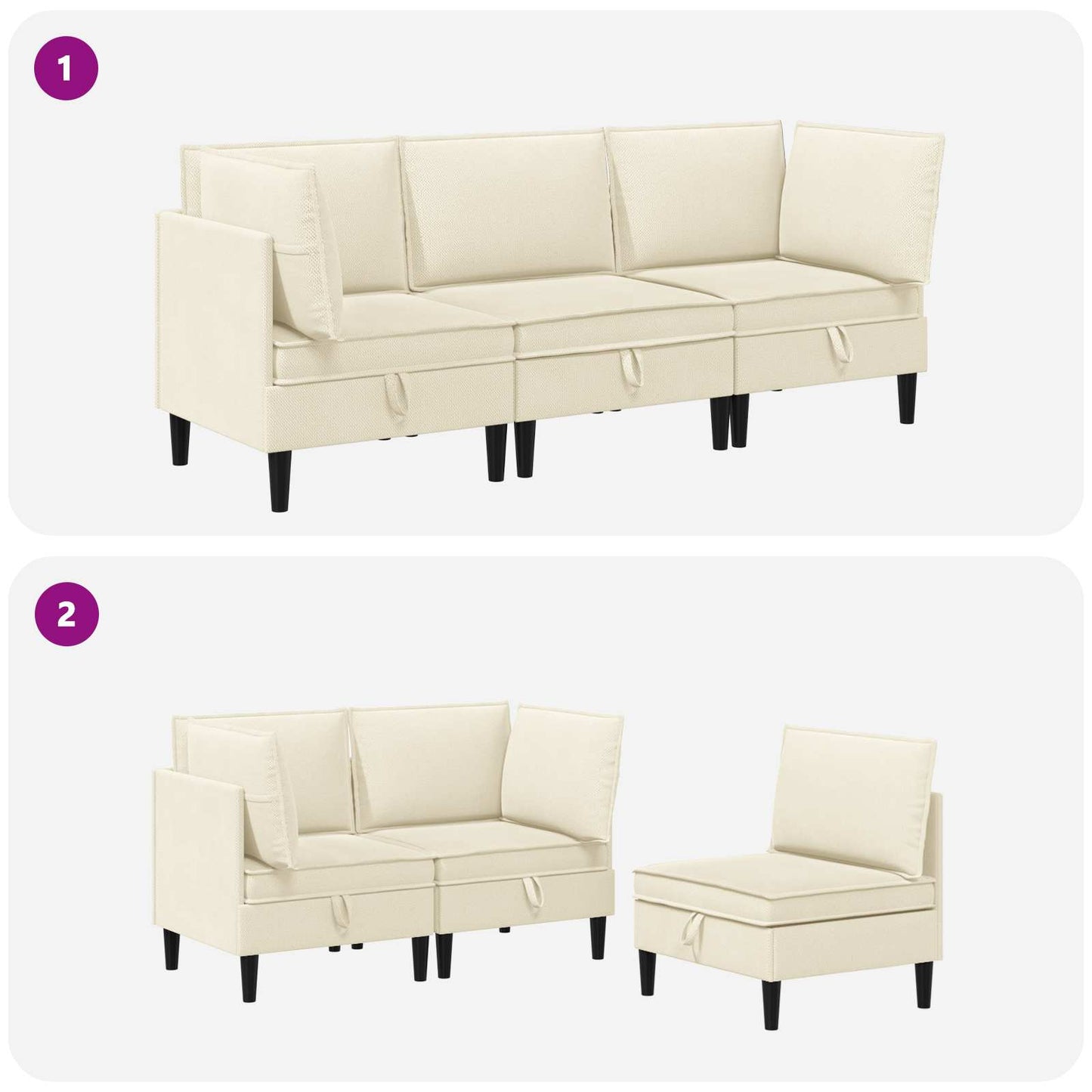 Set di mobili per il soggiorno 3 pcs Crema Tessuto