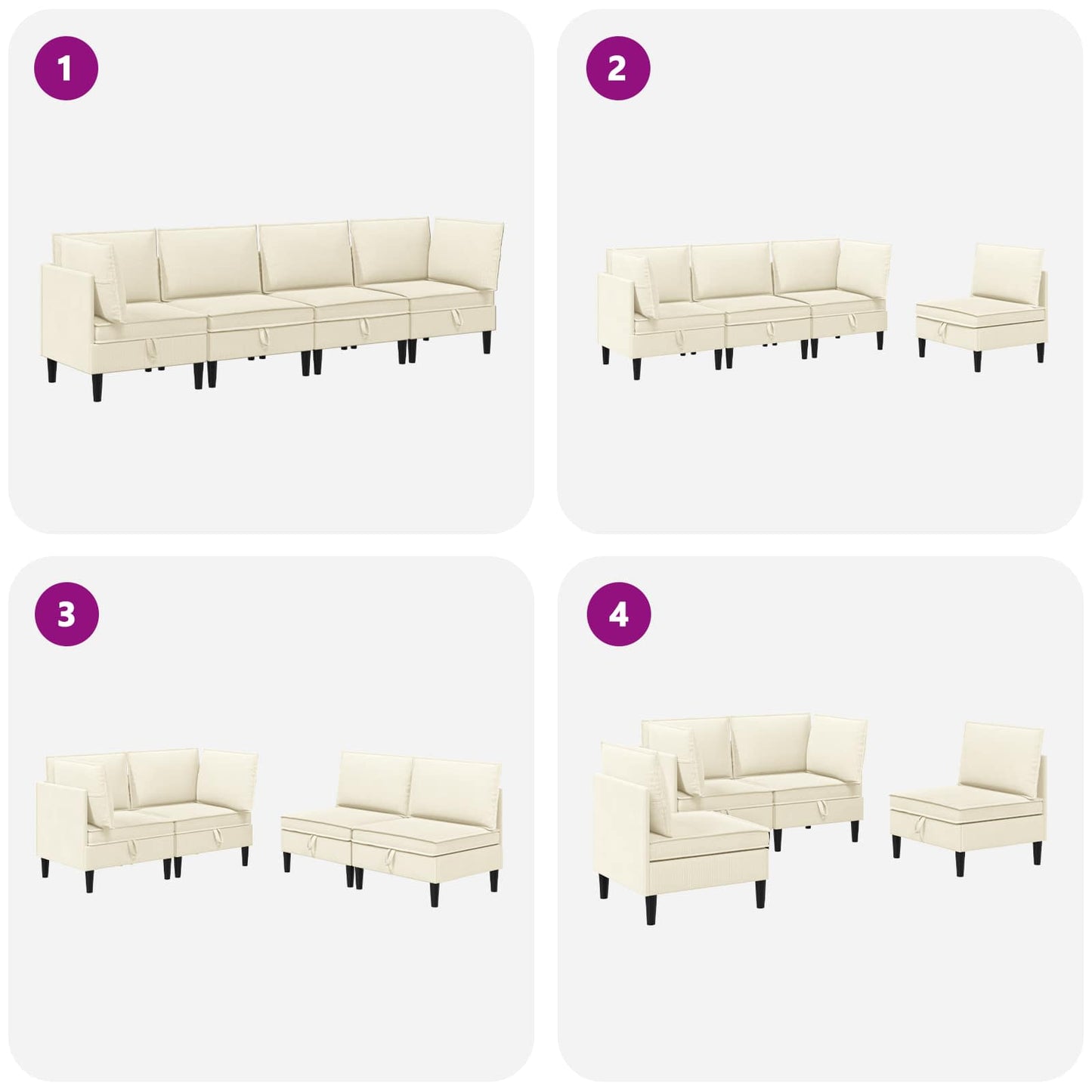 Set di mobili per il soggiorno 4 pcs Crema Tessuto