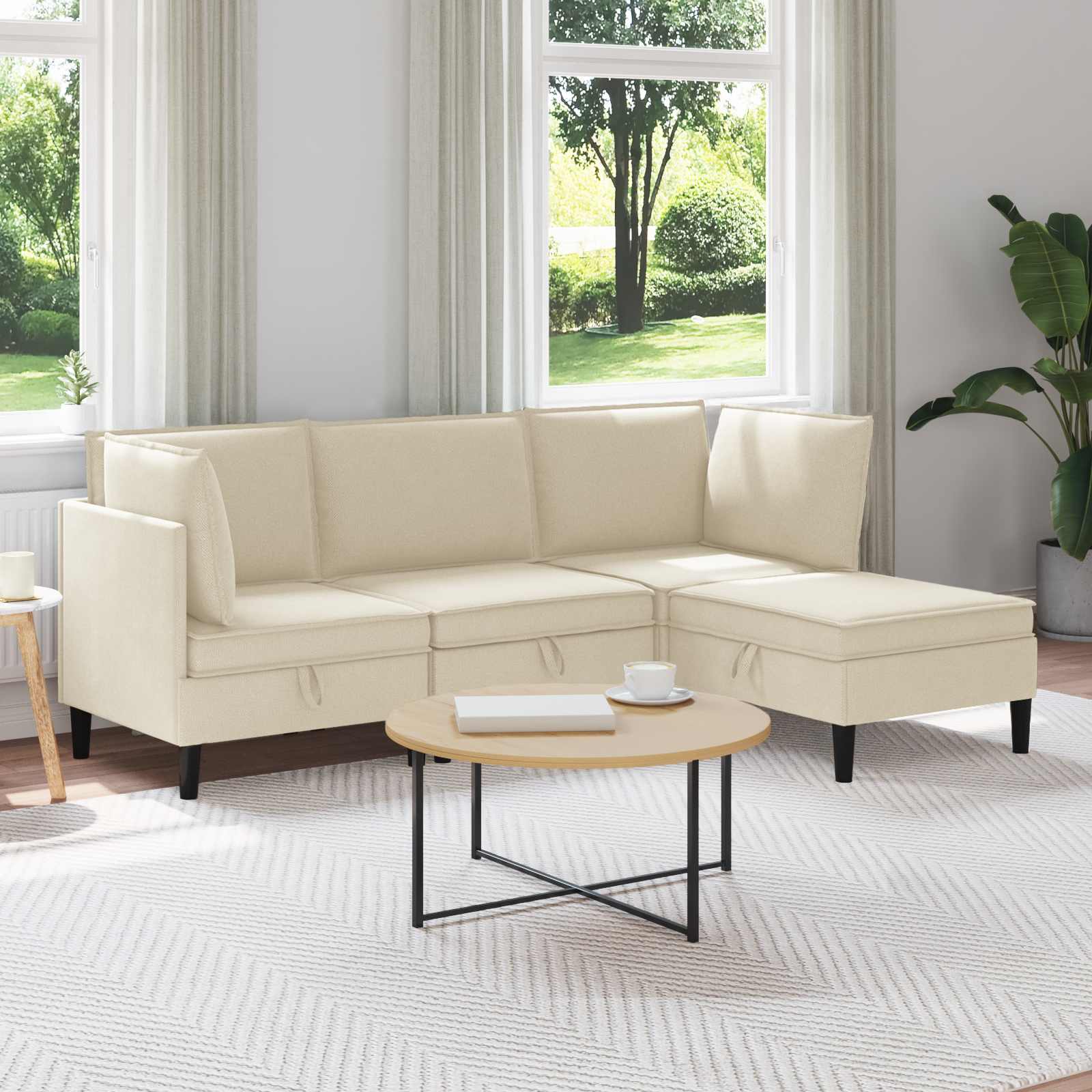Set di mobili per il soggiorno 4 pcs Crema Tessuto | homemem39
