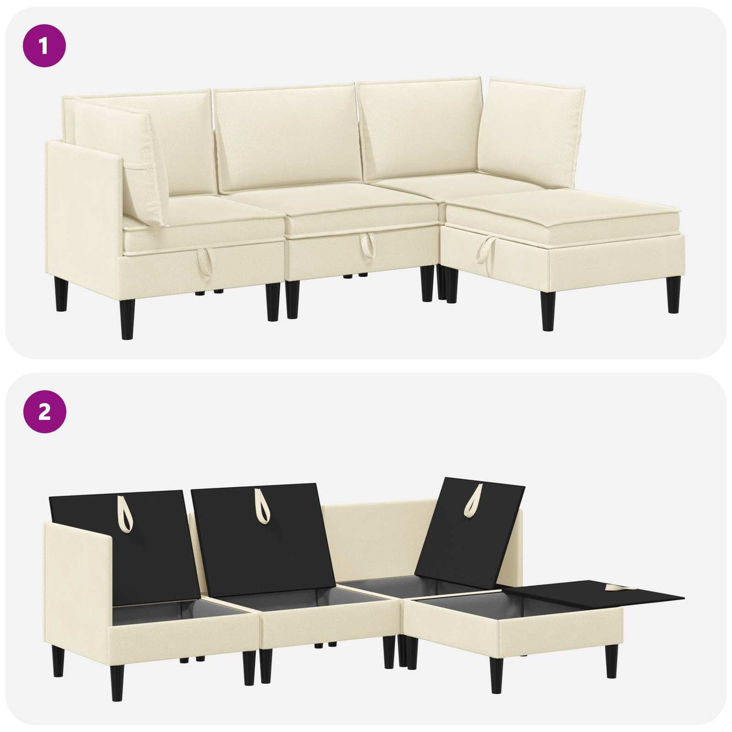 Set di mobili per il soggiorno 4 pcs Crema Tessuto | homemem39