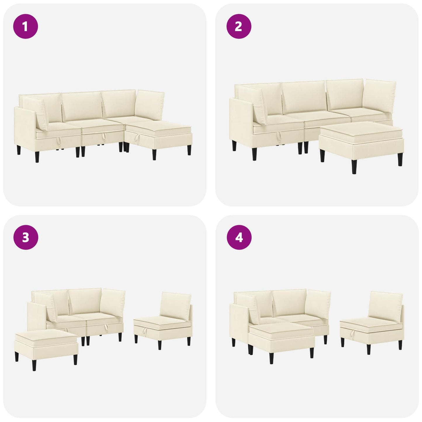 Set di mobili per il soggiorno 4 pcs Crema Tessuto